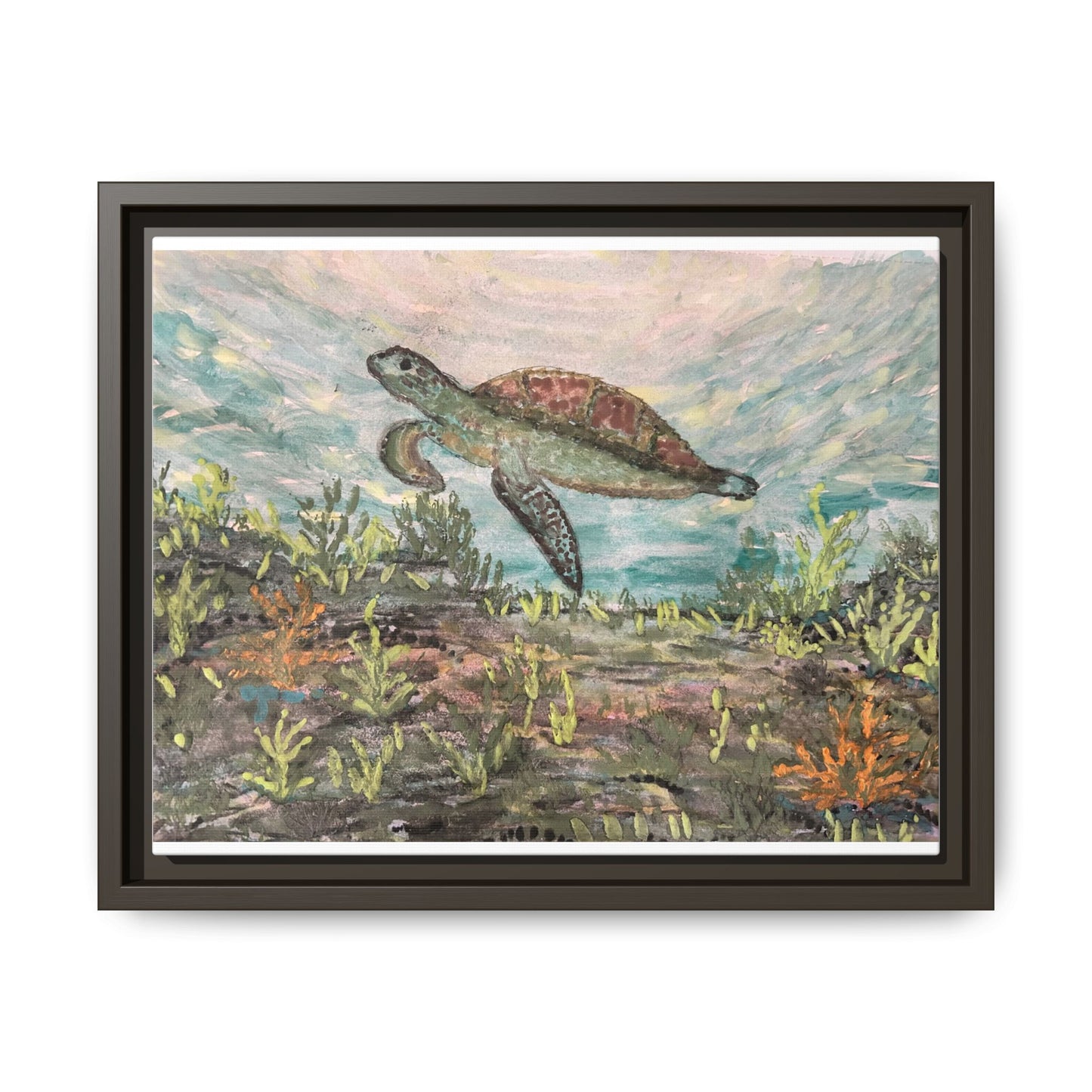 Sea Turtle Matte Canvas, Framed (Multi-color)