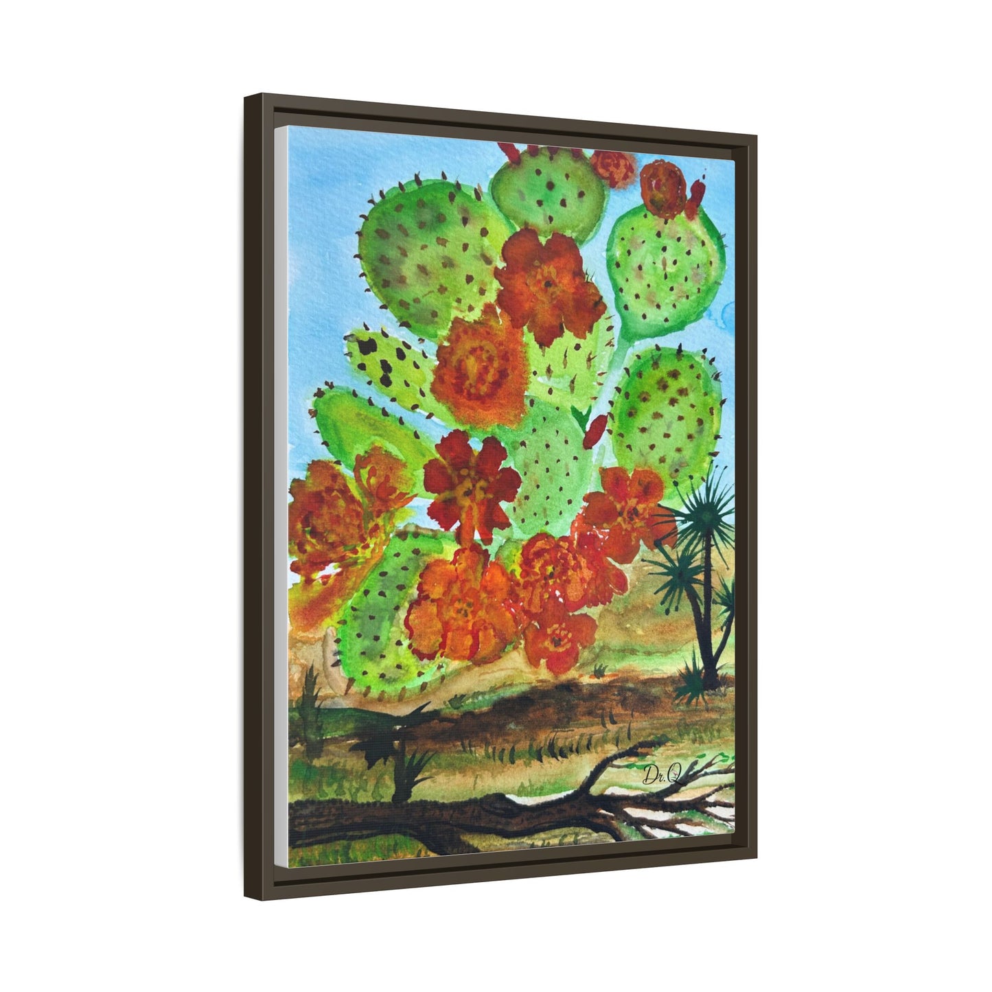 Prickly Pear Cactus Framed Canvas Print — Vertical Botanical Wall Art