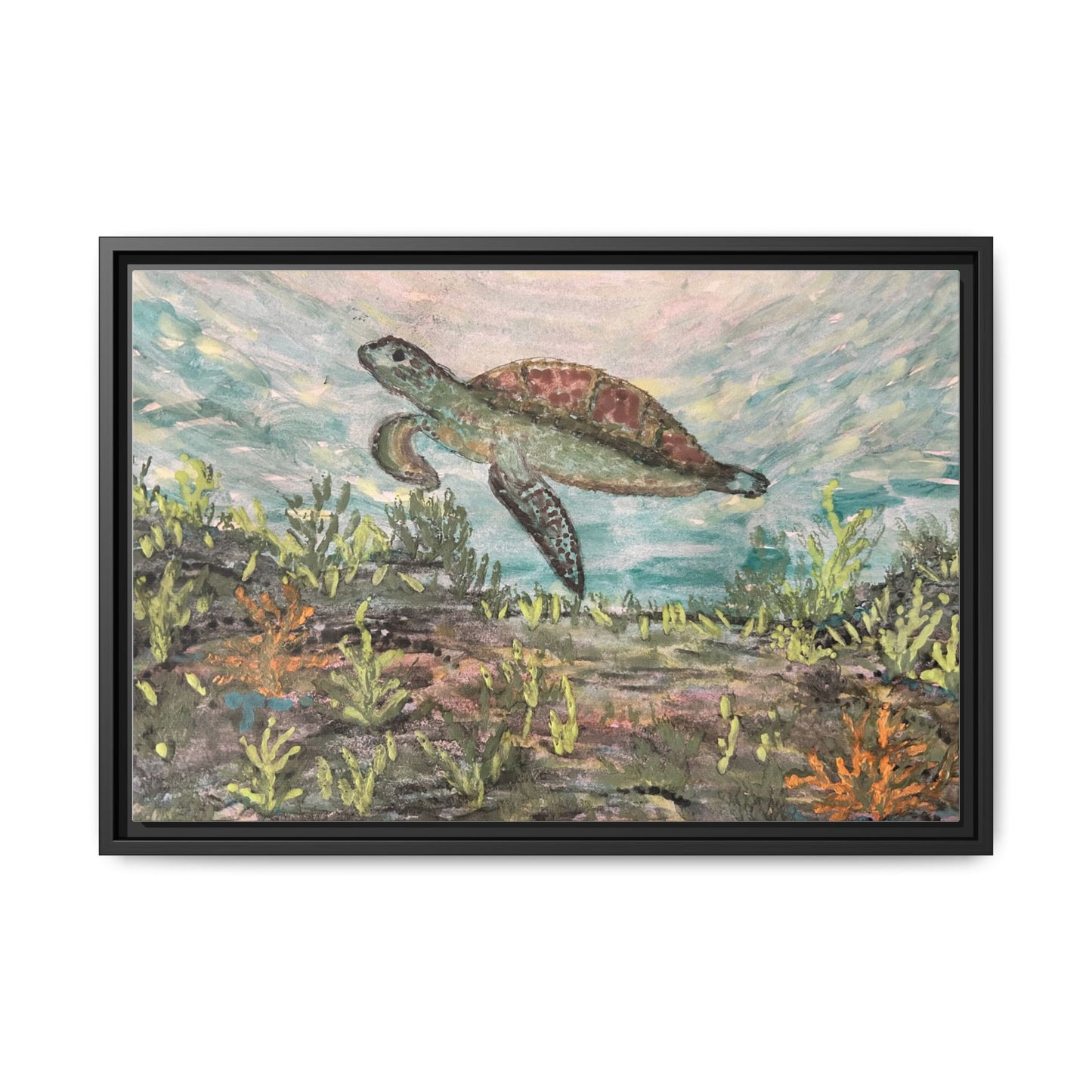 Sea Turtle Matte Canvas, Framed (Multi-color)