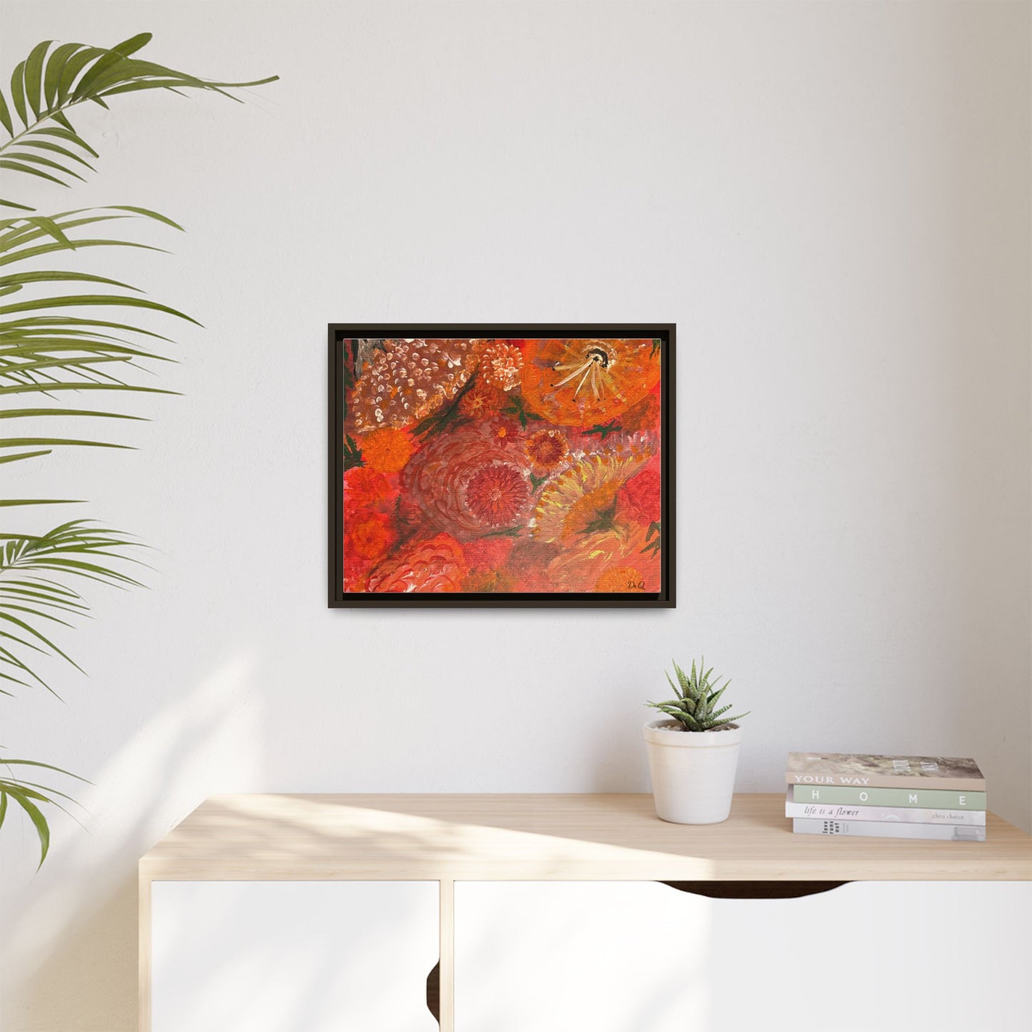 "Floral Burst" Abstract Red Floral Matte Canvas Framed Wall Art