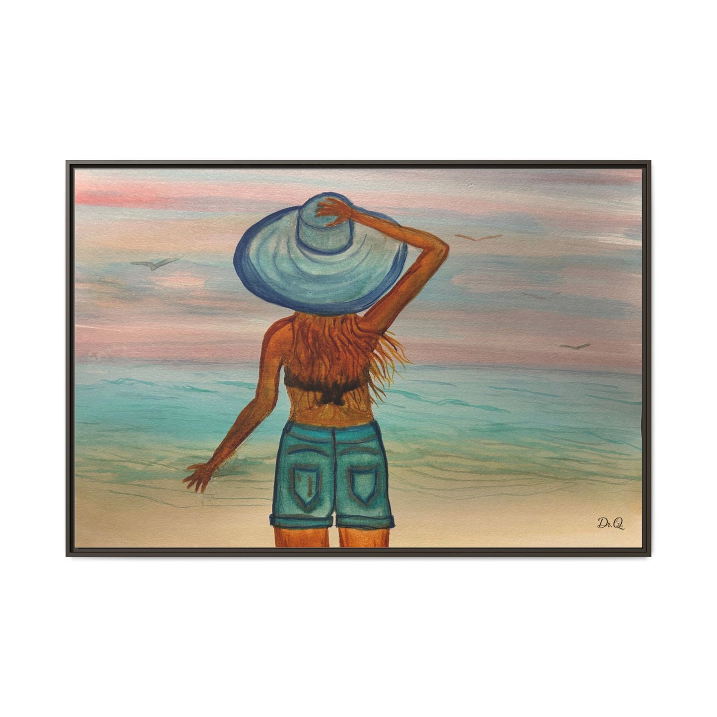 " My Sweet Girl" at the Beach Vibes Framed Canvas Art - Summer Sunset Decor