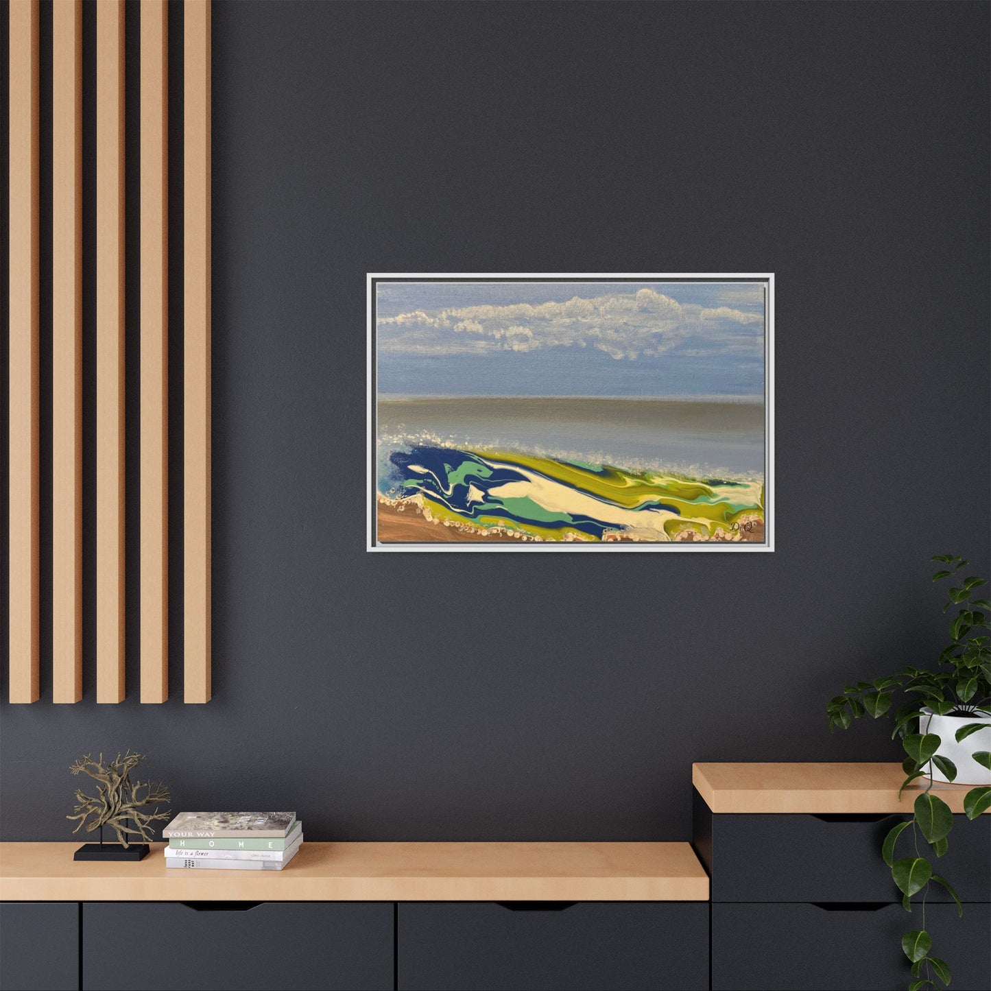 Sea Wash Matte Canvas, Framed (Multi-color)