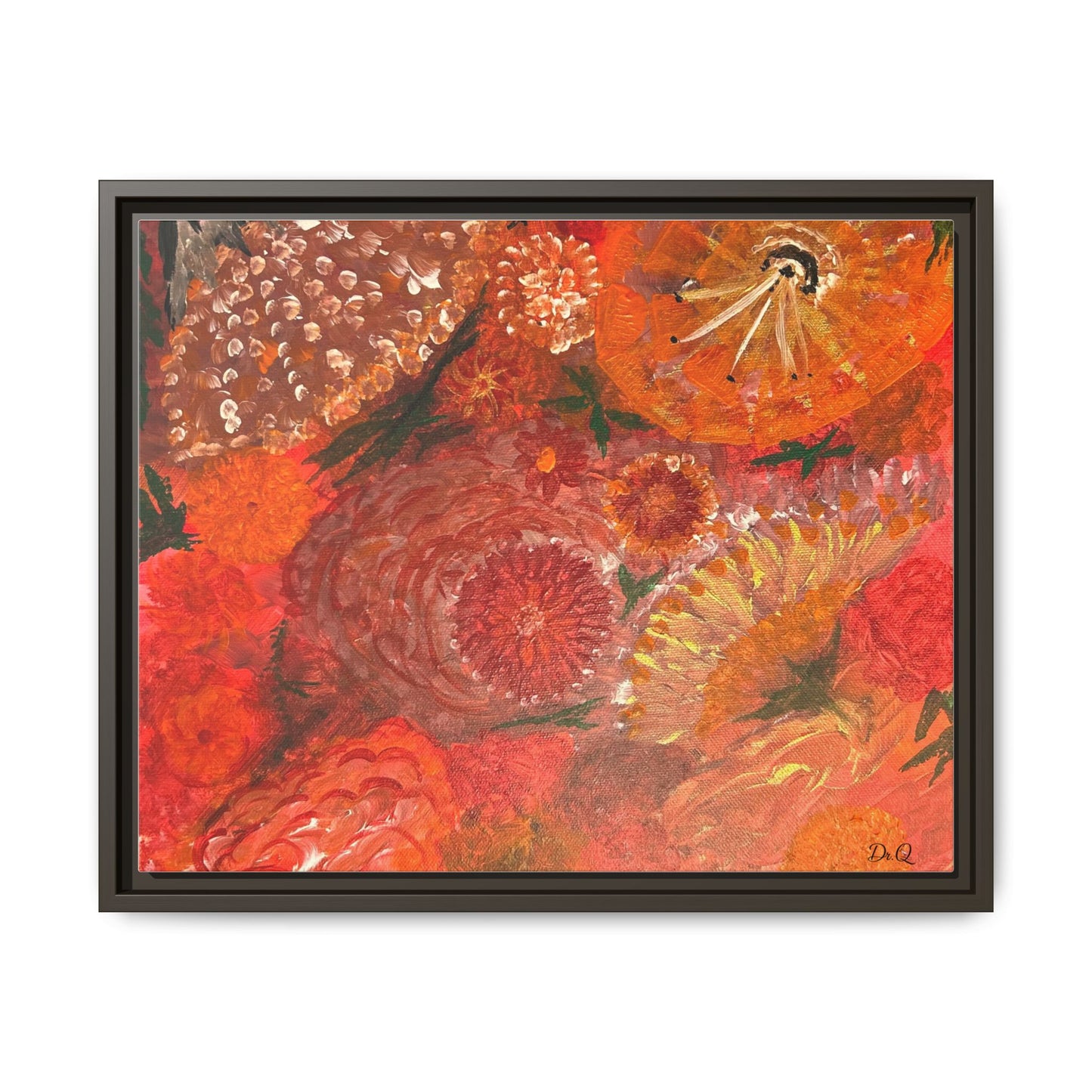 "Floral Burst" Abstract Red Floral Matte Canvas Framed Wall Art