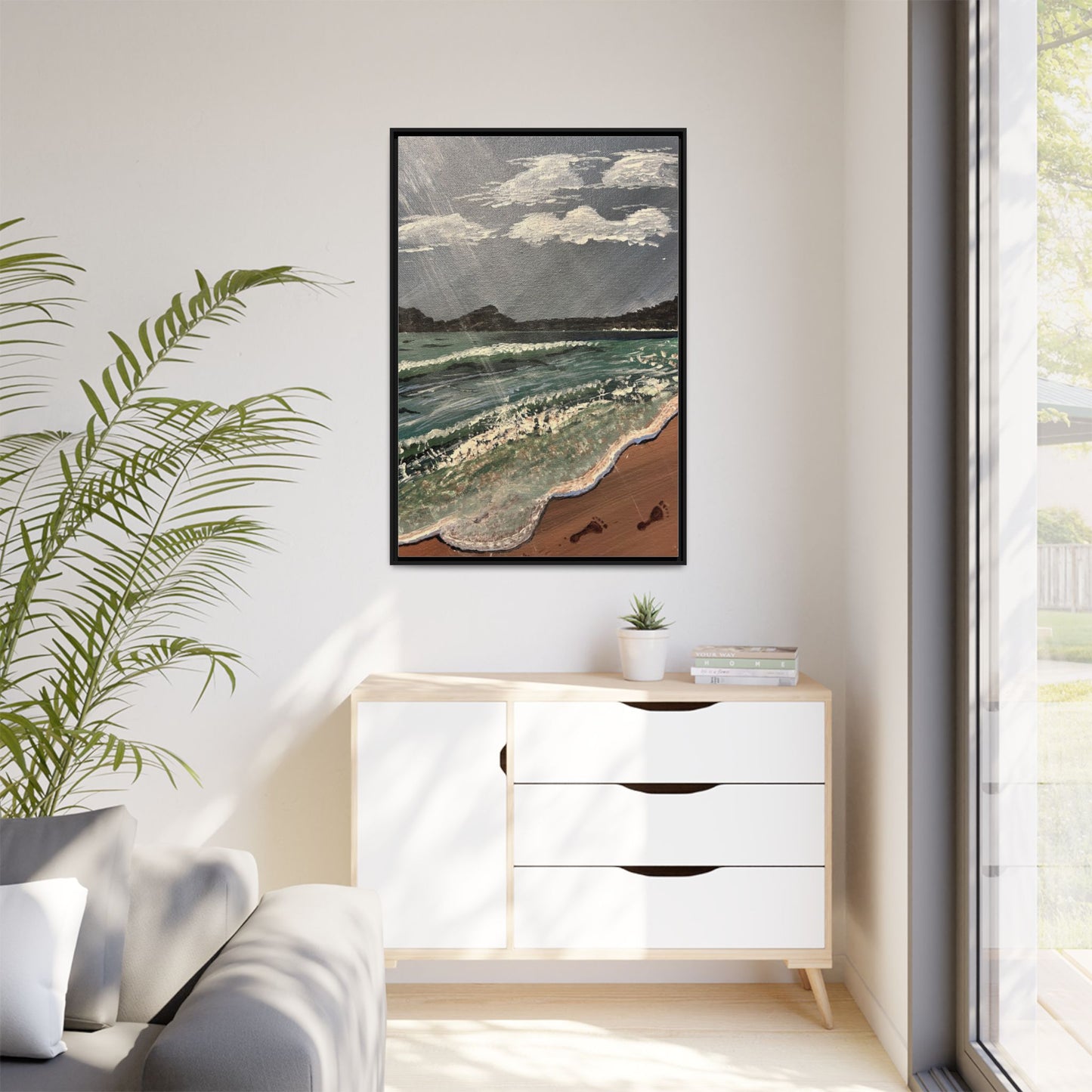 Walk on the Beach Matte Canvas, Black Frame