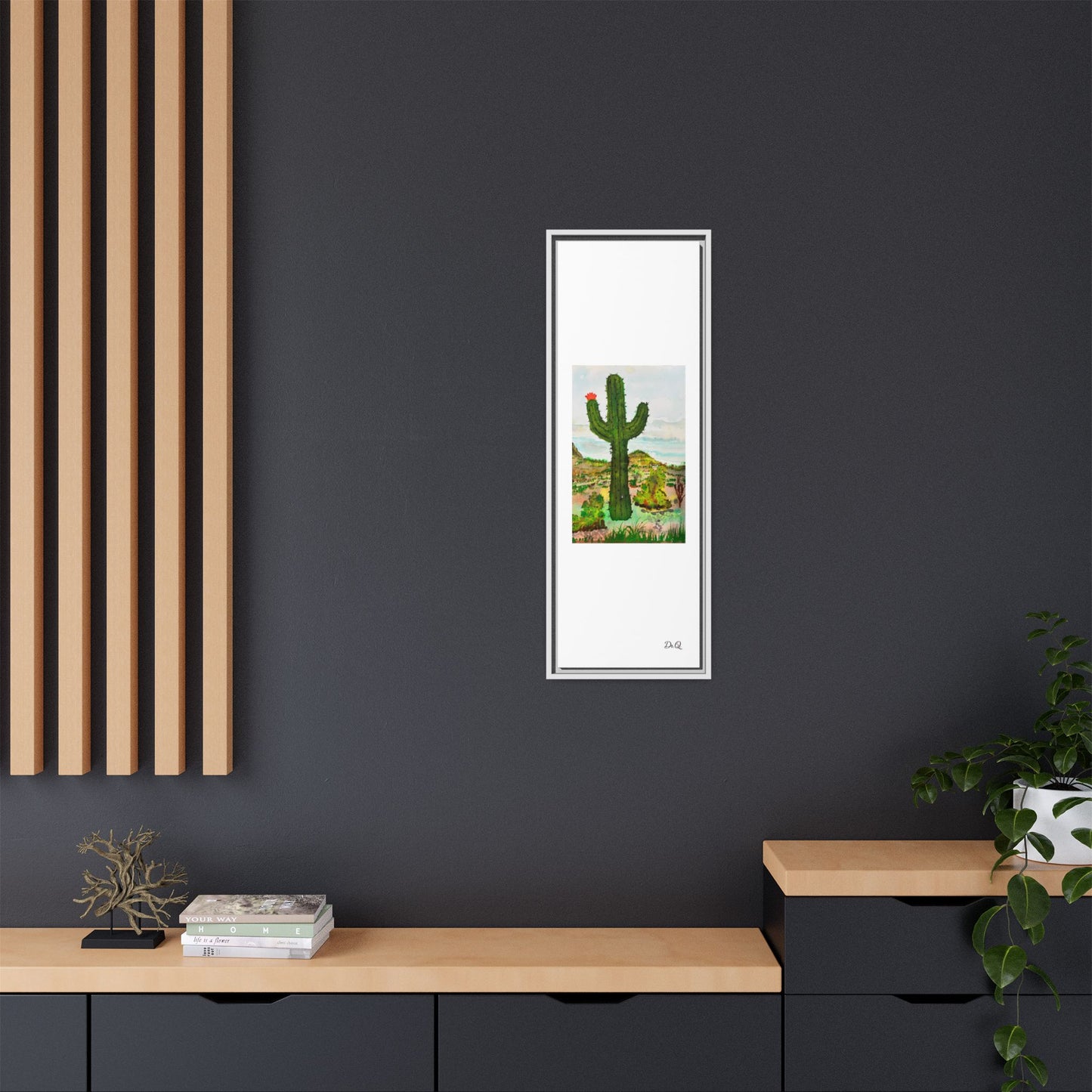 Framed Cactus Canvas Print — Desert Watercolor Wall Art