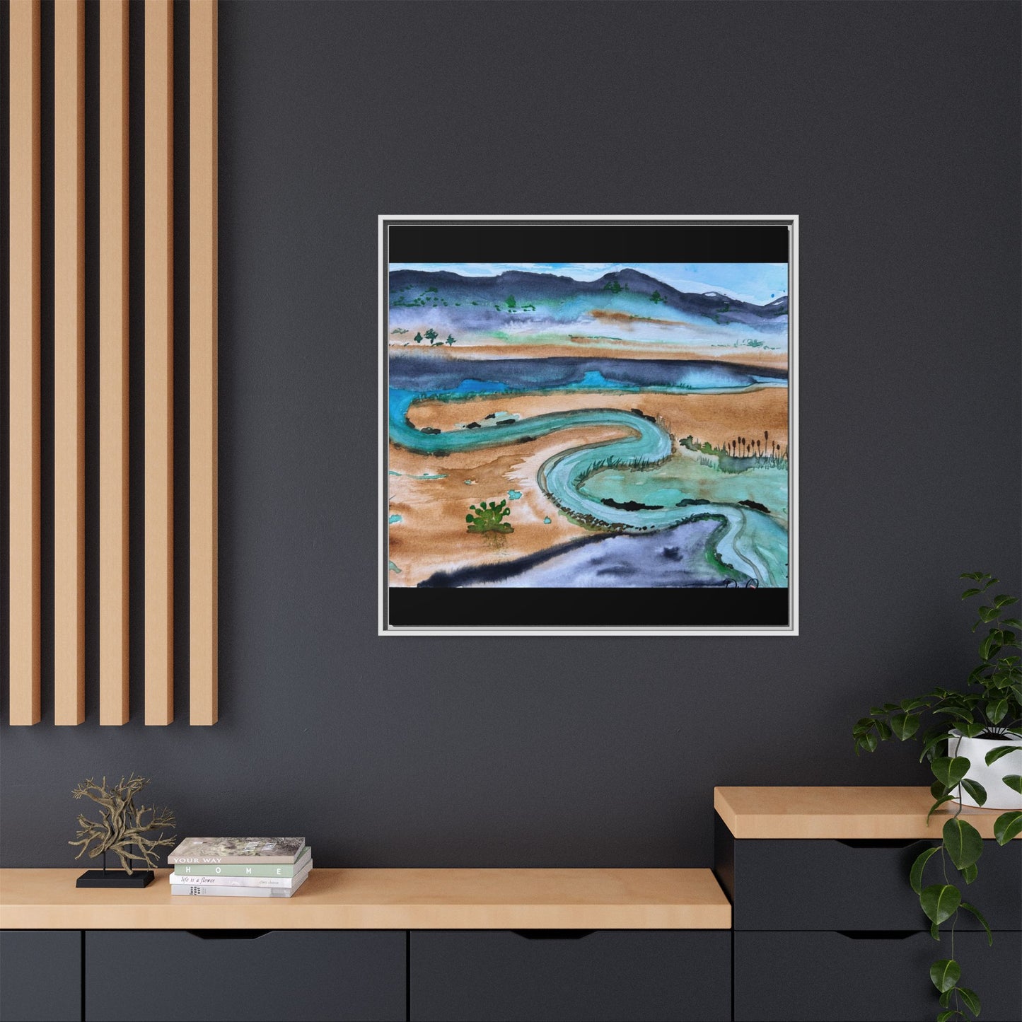 Winding River by Dr. Q - Framed Matte Canvas Watercolor Wall Art