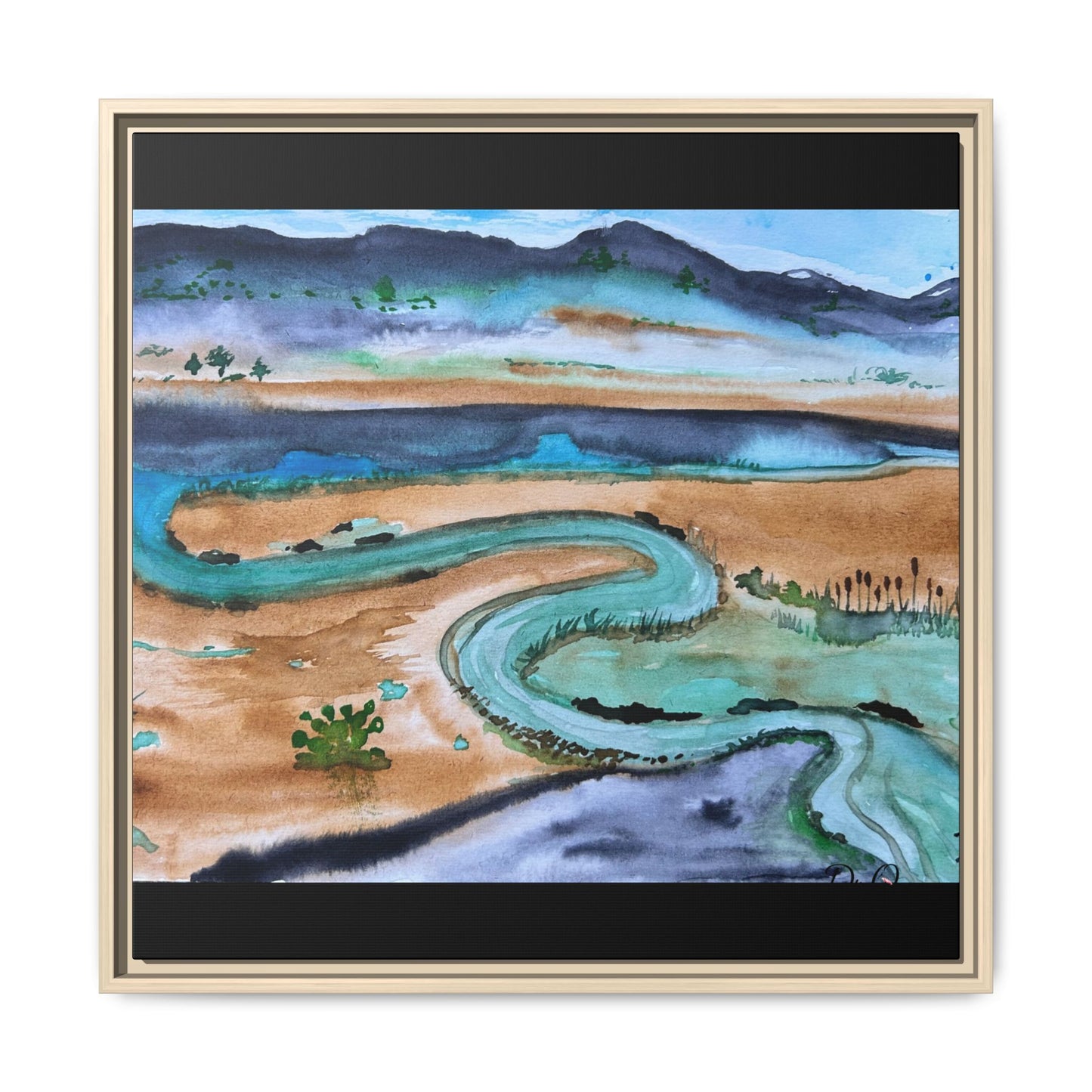 Winding River by Dr. Q - Framed Matte Canvas Watercolor Wall Art