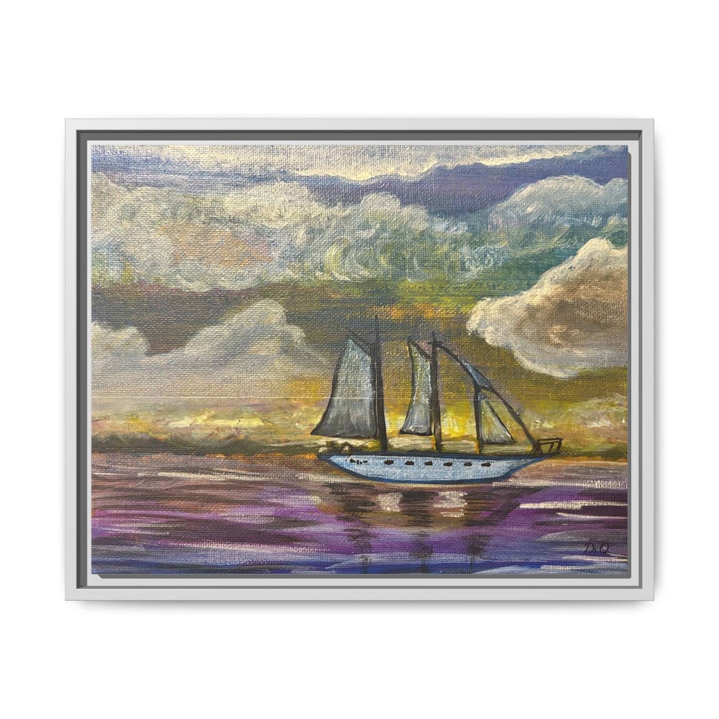 Framed Matte Canvas Sailboat Painting — Serene Seascape Wall Art