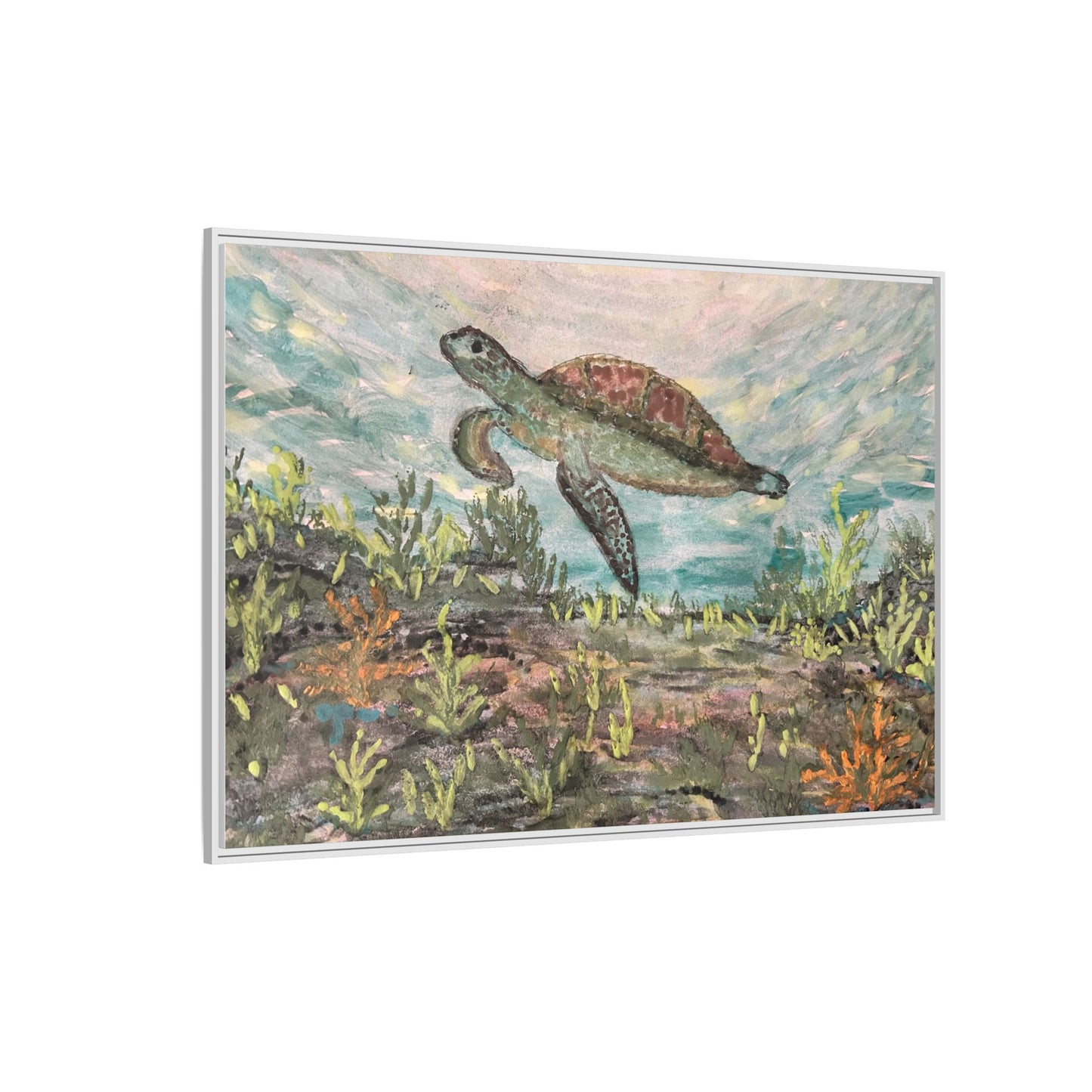 Sea Turtle Matte Canvas, Framed (Multi-color)