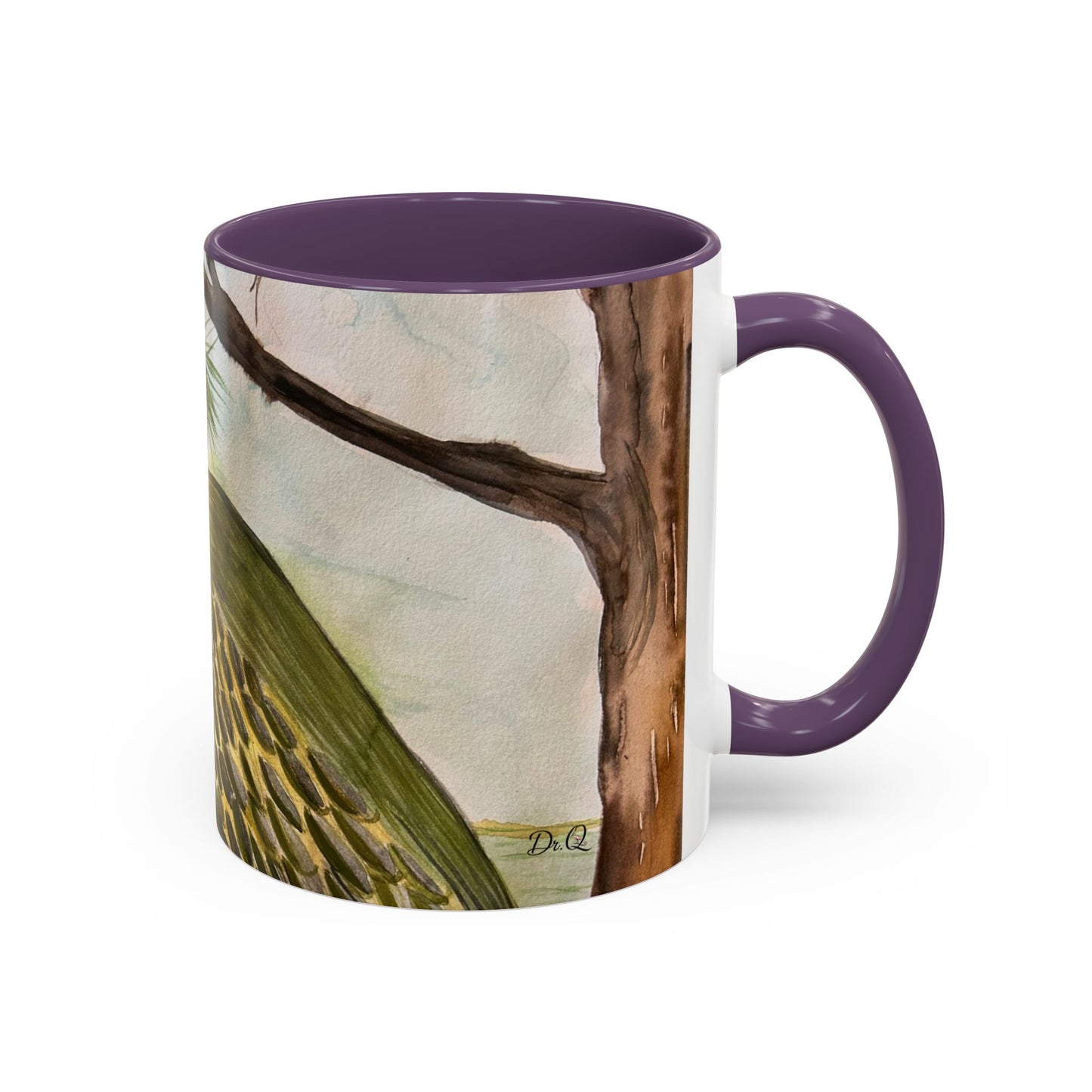 Green Heron Watercolor Accent Coffee Mug — Nature Bird Watercolor (11/15oz)