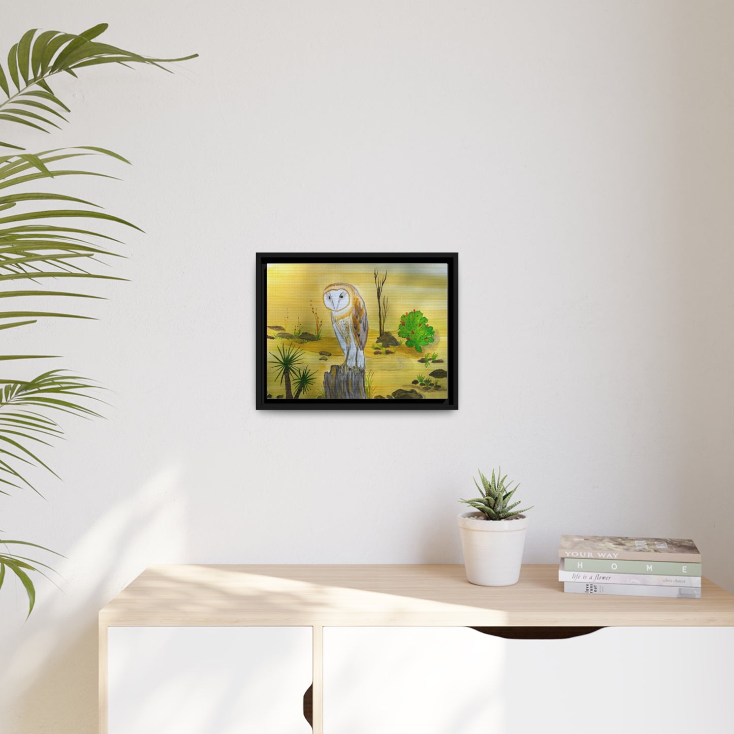 Barn Owl Matte Canvas, Black Frame