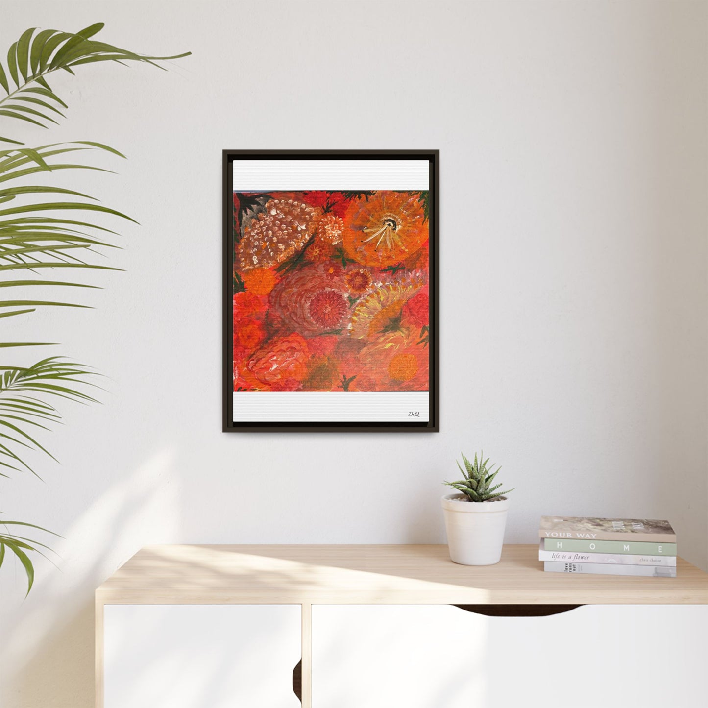 "Floral Burst" Abstract Red Floral Matte Canvas Framed Wall Art