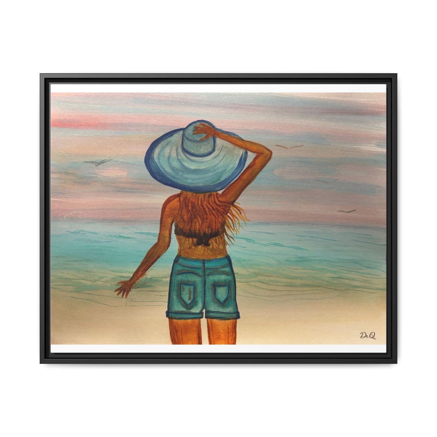 " My Sweet Girl" at the Beach Vibes Framed Canvas Art - Summer Sunset Decor