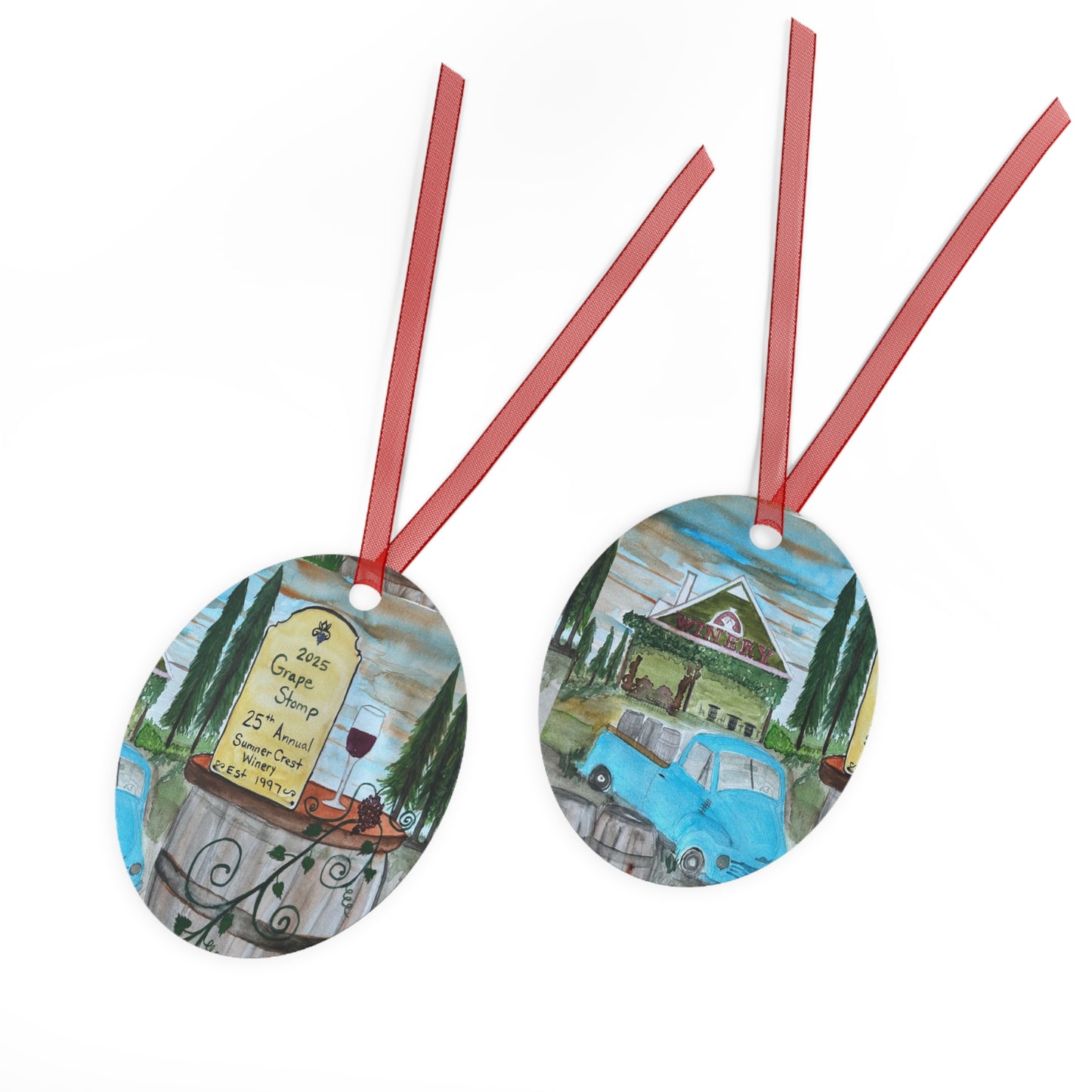 "Sumner Crest Winery" 25th Annual Grape Stomp's Charming Metal Ornaments for Wine Lovers, Personalized Holiday Decor, Unique Gift for Christmas, Rustic Home Decor, Winery Gifts