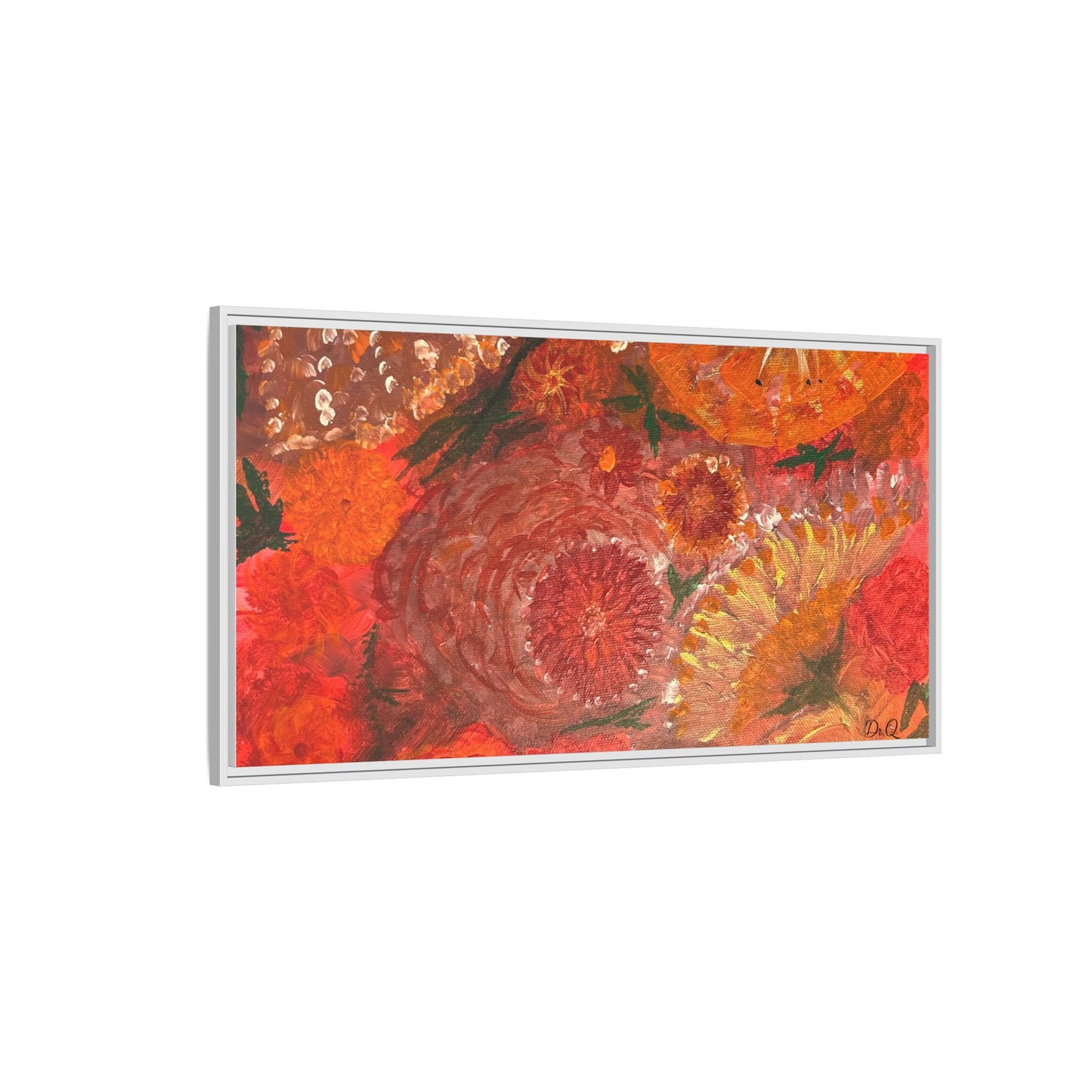 "Floral Burst" Abstract Red Floral Matte Canvas Framed Wall Art