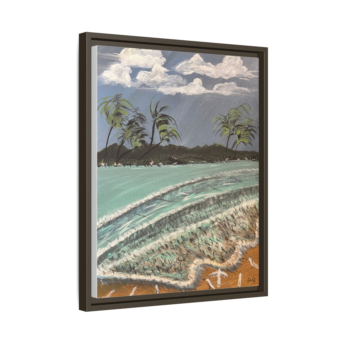 Tropical Seascape Matte Framed Canvas – Palm Trees Beach Wall Art