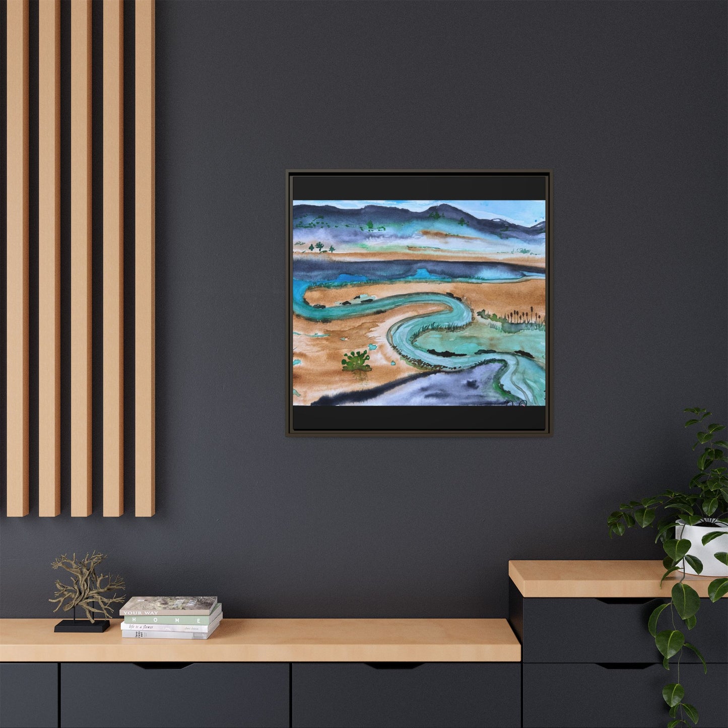 Winding River by Dr. Q - Framed Matte Canvas Watercolor Wall Art