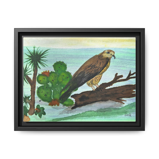 Framed Desert Hawk Matte Canvas Art — Watercolor Bird Wall Decor