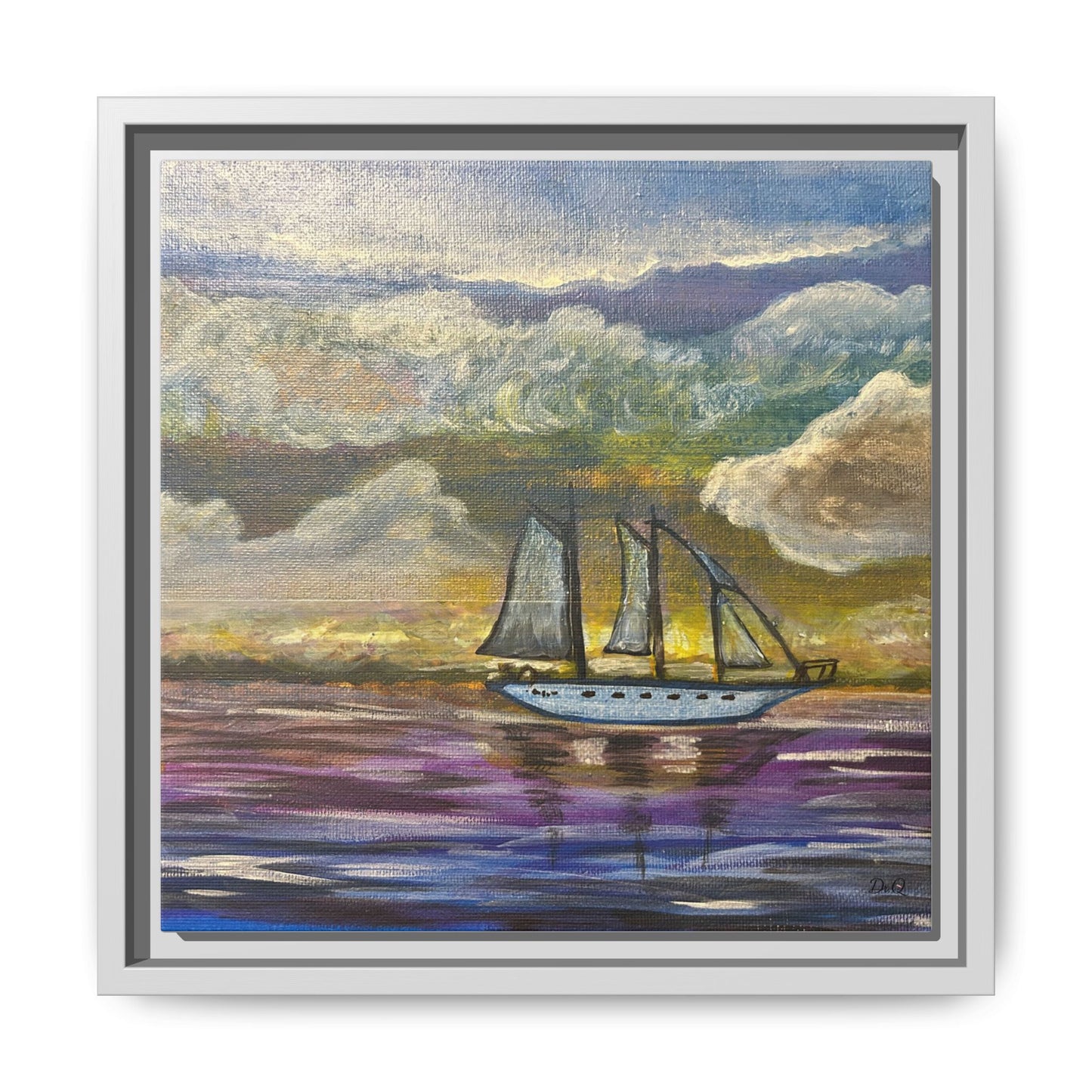 Framed Matte Canvas Sailboat Painting — Serene Seascape Wall Art