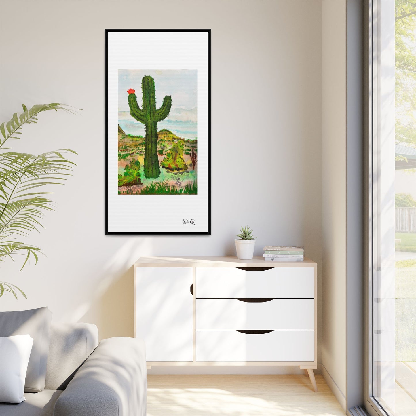 Framed Cactus Canvas Print — Desert Watercolor Wall Art