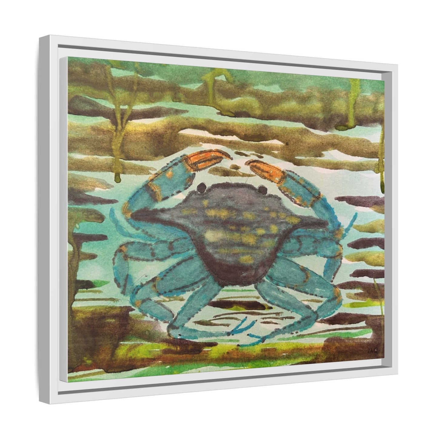 Blue Crab Coastal Art Print — Matte Framed Canvas