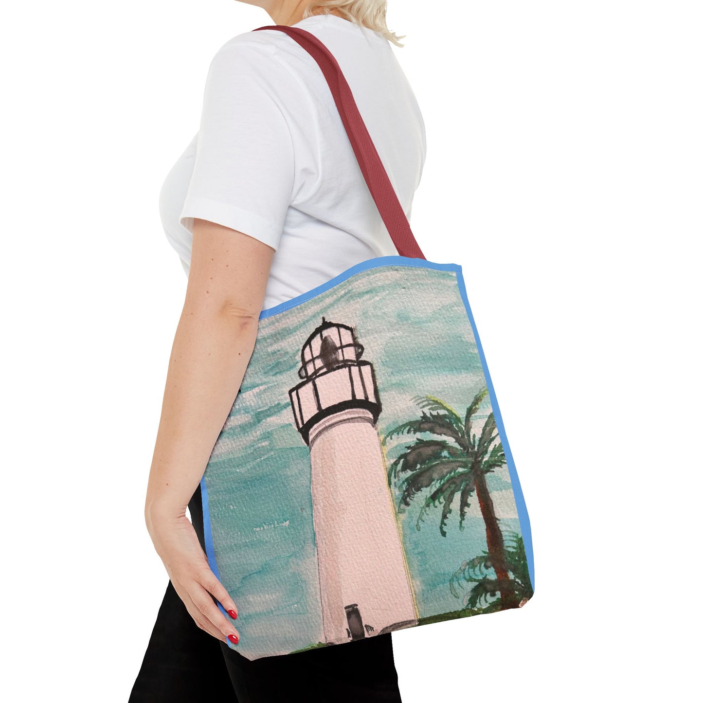 Coastal Lighthouse Tote Bag — Beachy Palm Print All-Over-Print Tote