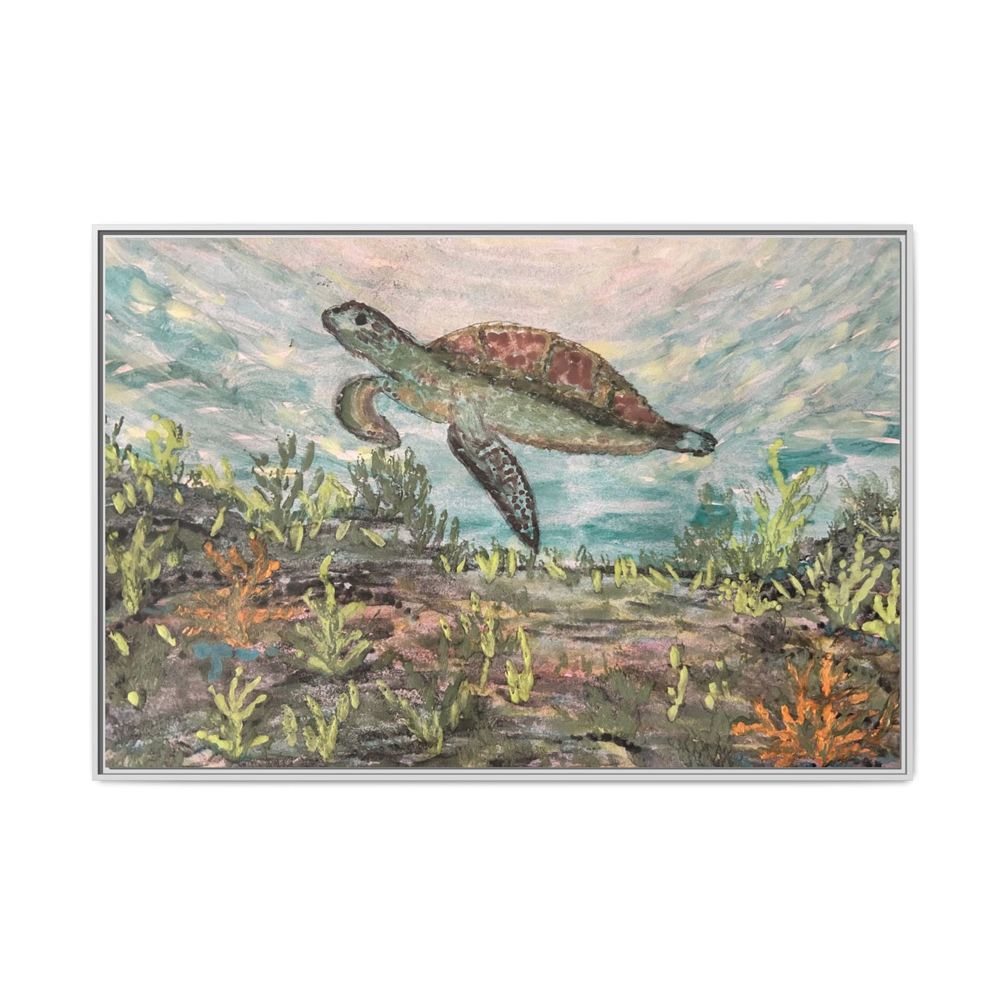 Sea Turtle Matte Canvas, Framed (Multi-color)