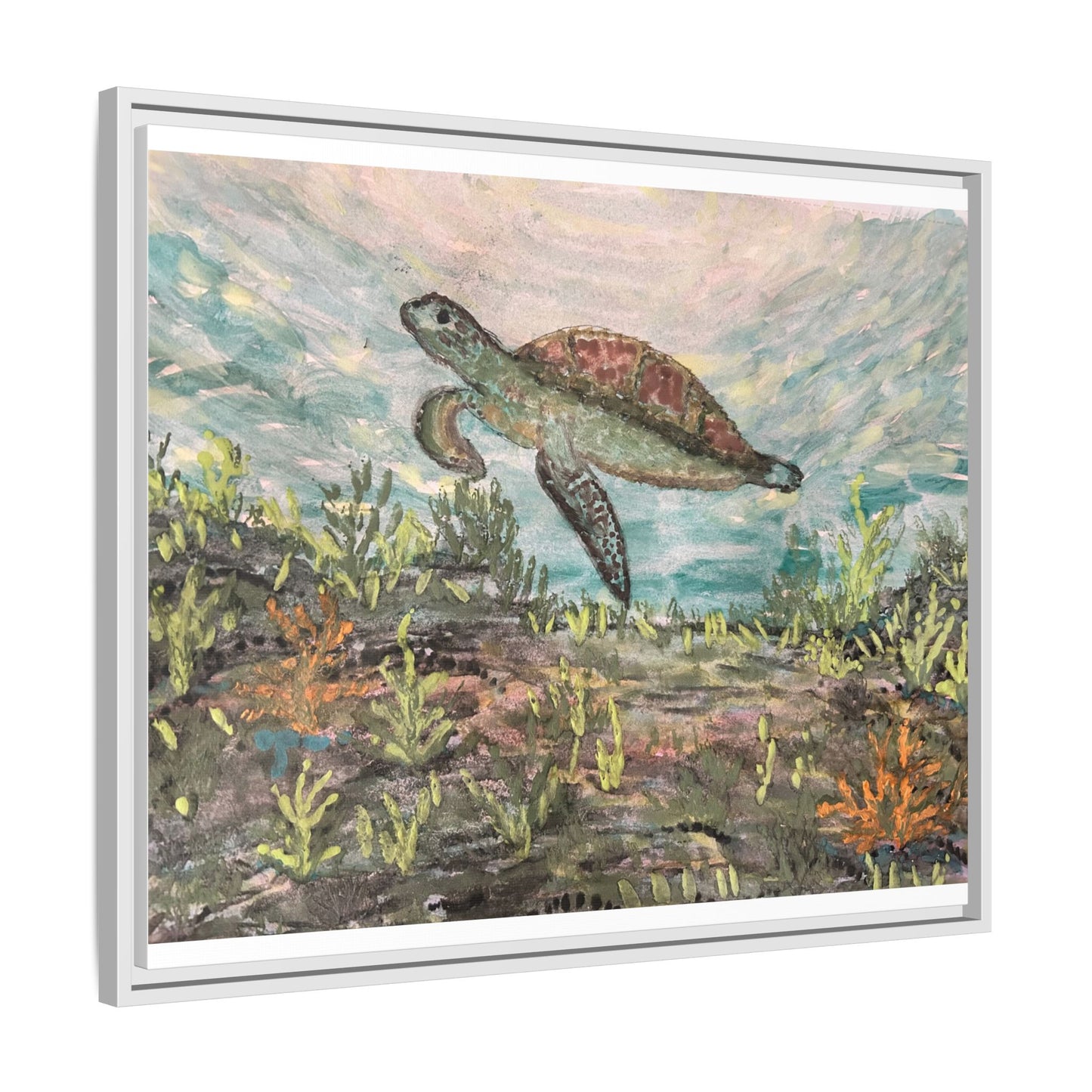 Sea Turtle Matte Canvas, Framed (Multi-color)