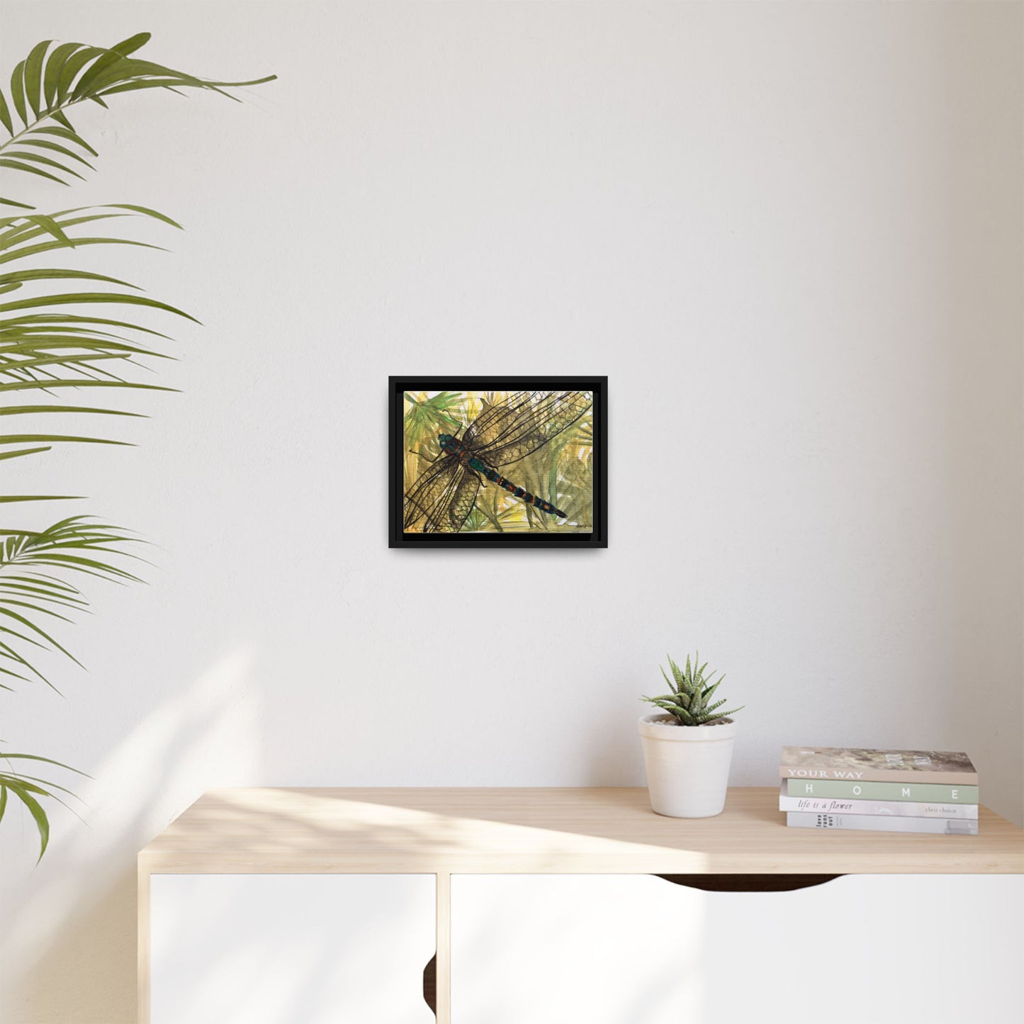 Dragonfly Framed Canvas Art — Botanical Watercolor Wall Decor
