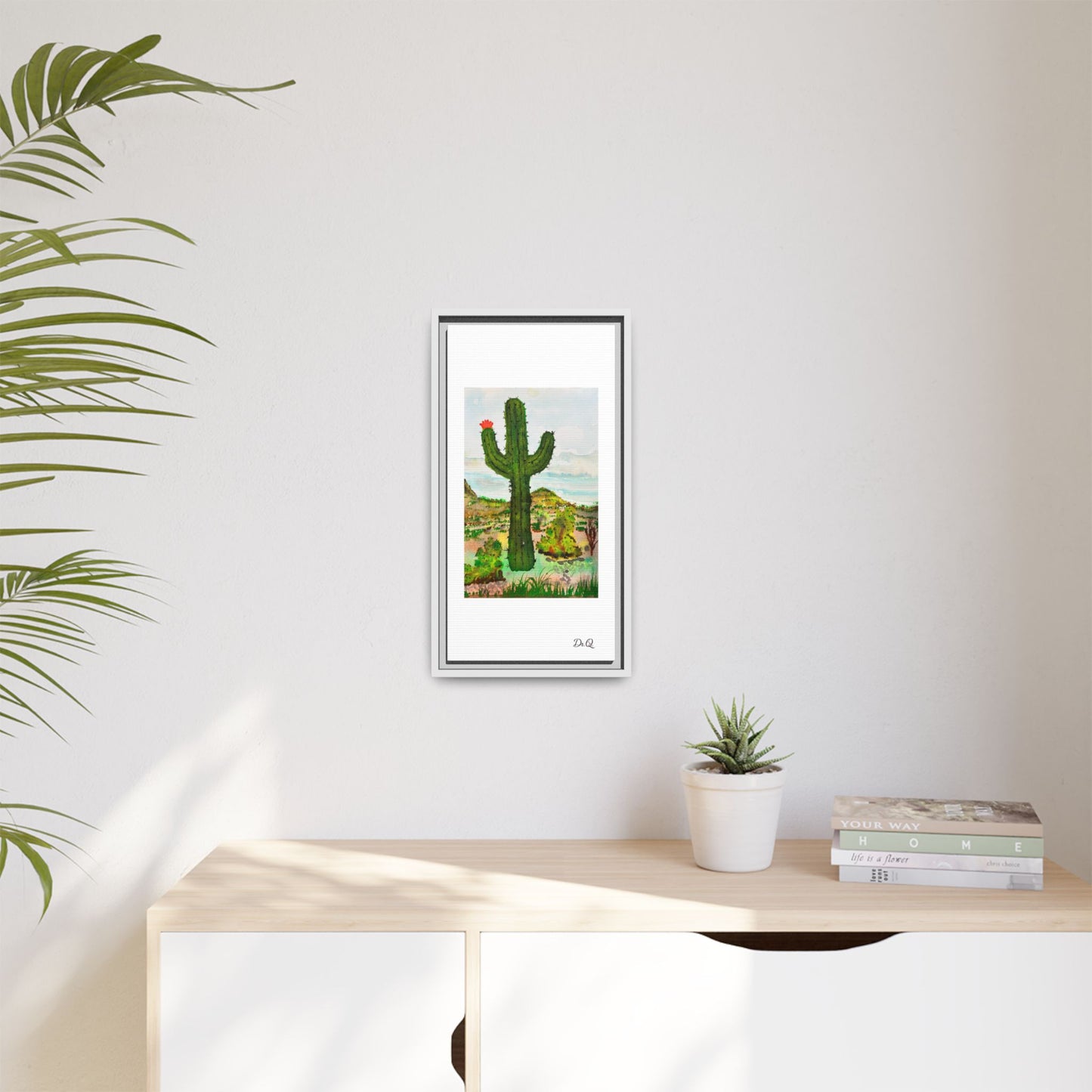 Framed Cactus Canvas Print — Desert Watercolor Wall Art