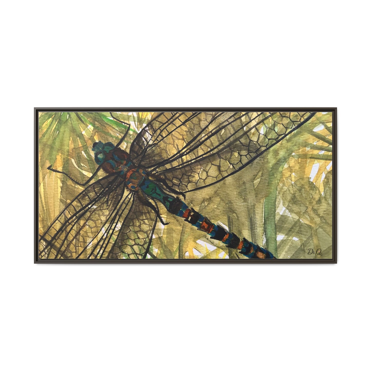 Dragonfly Framed Canvas Art — Botanical Watercolor Wall Decor