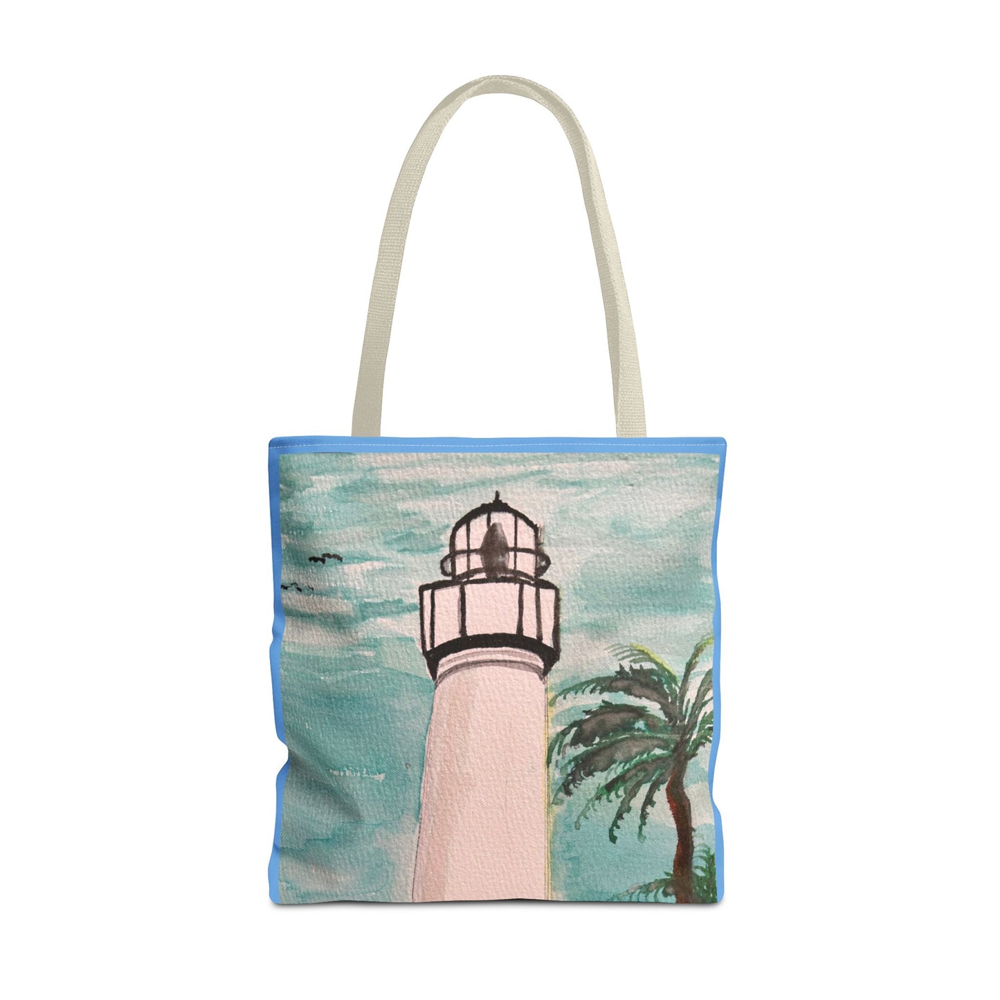 Coastal Lighthouse Tote Bag — Beachy Palm Print All-Over-Print Tote