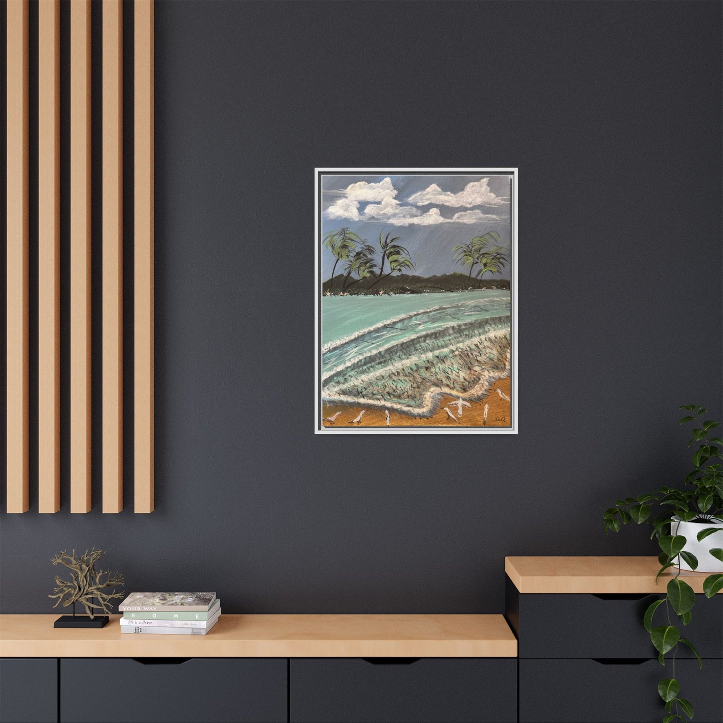 Tropical Seascape Matte Framed Canvas – Palm Trees Beach Wall Art