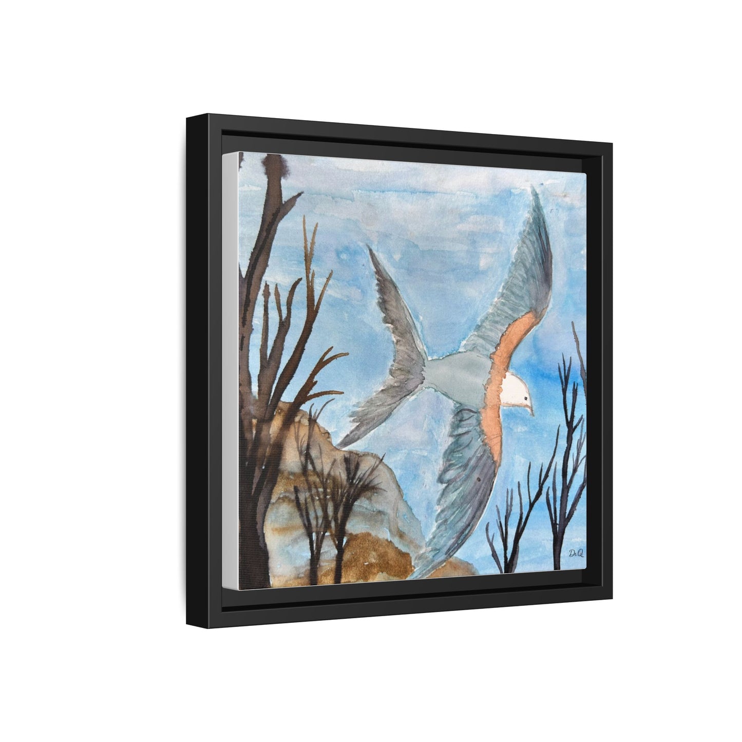 Framed Matte Canvas Wall Art — Soaring Seagull Coastal Print
