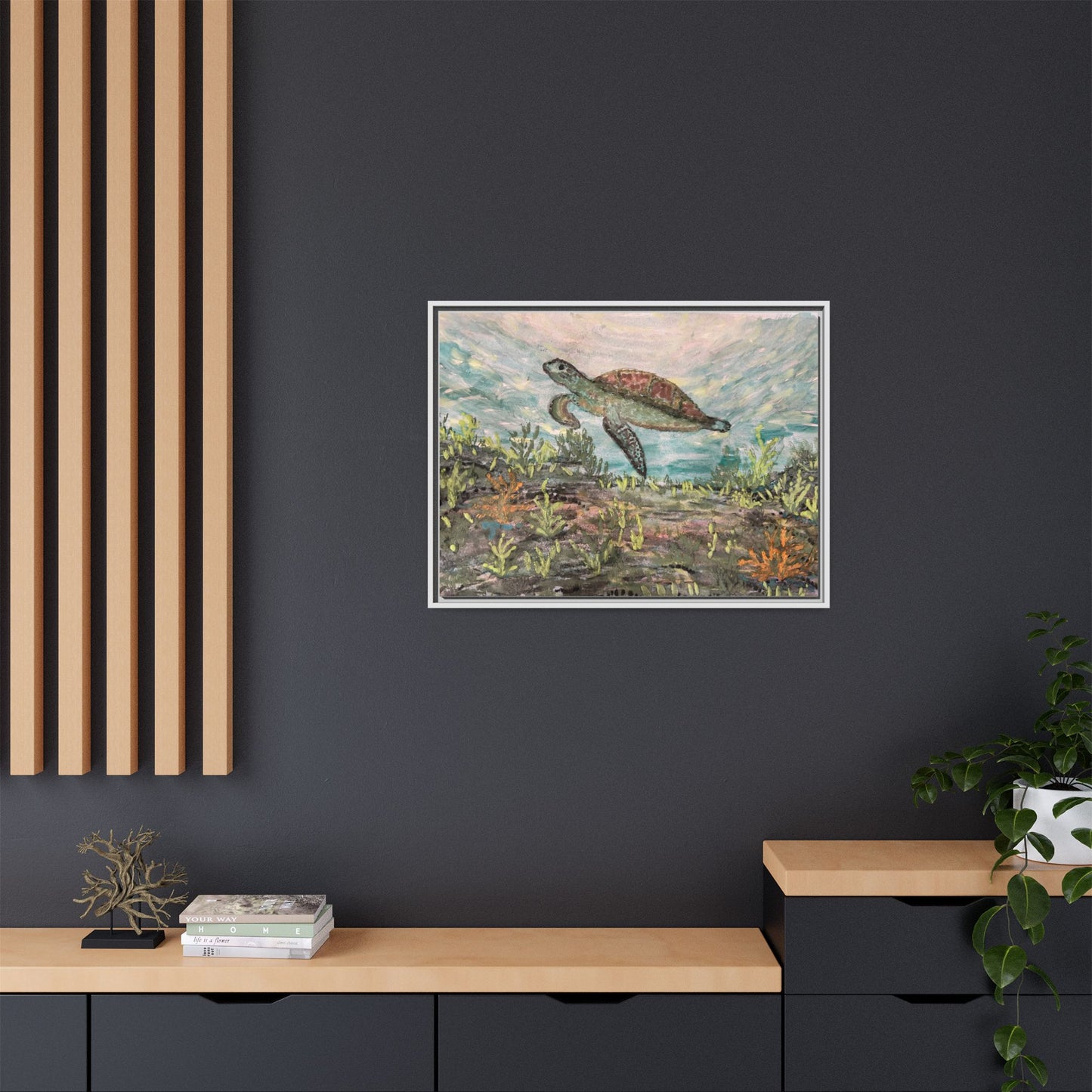 Sea Turtle Matte Canvas, Framed (Multi-color)
