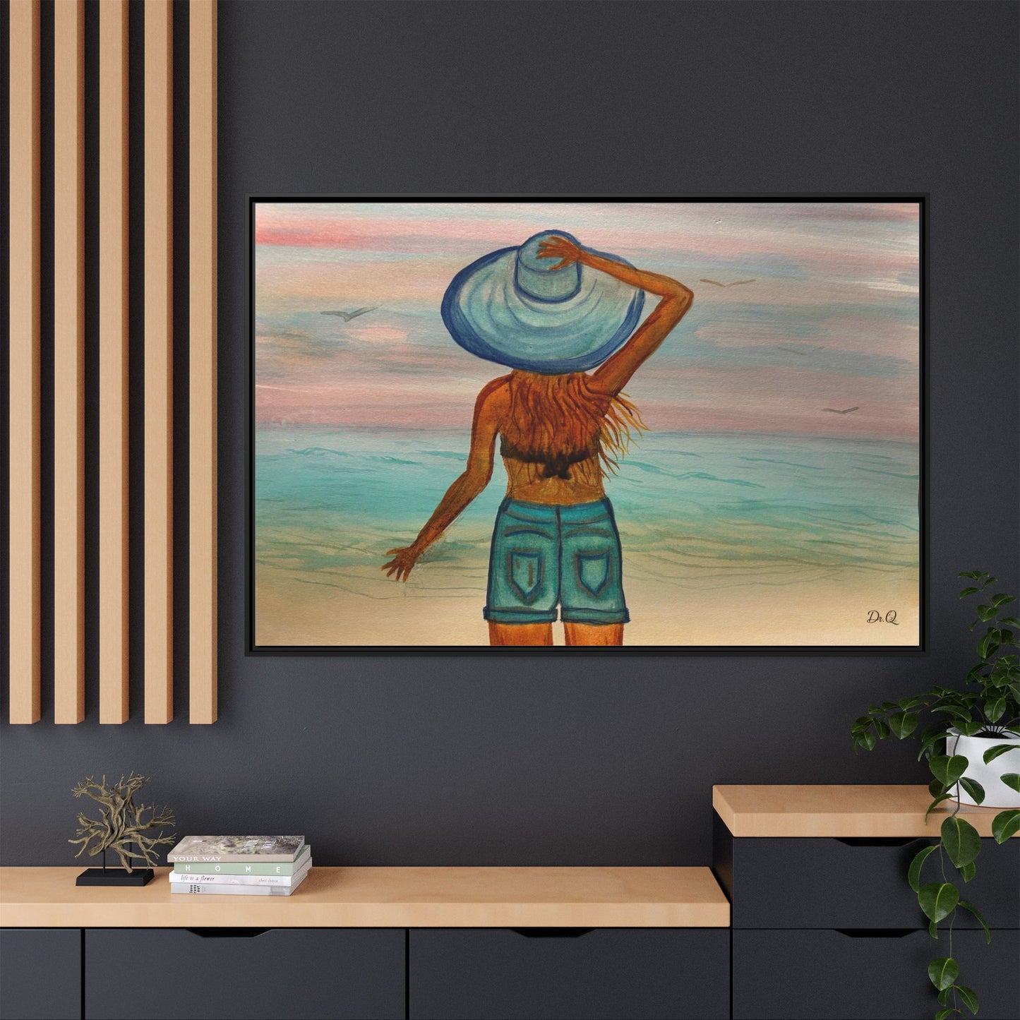 " My Sweet Girl" at the Beach Vibes Framed Canvas Art - Summer Sunset Decor