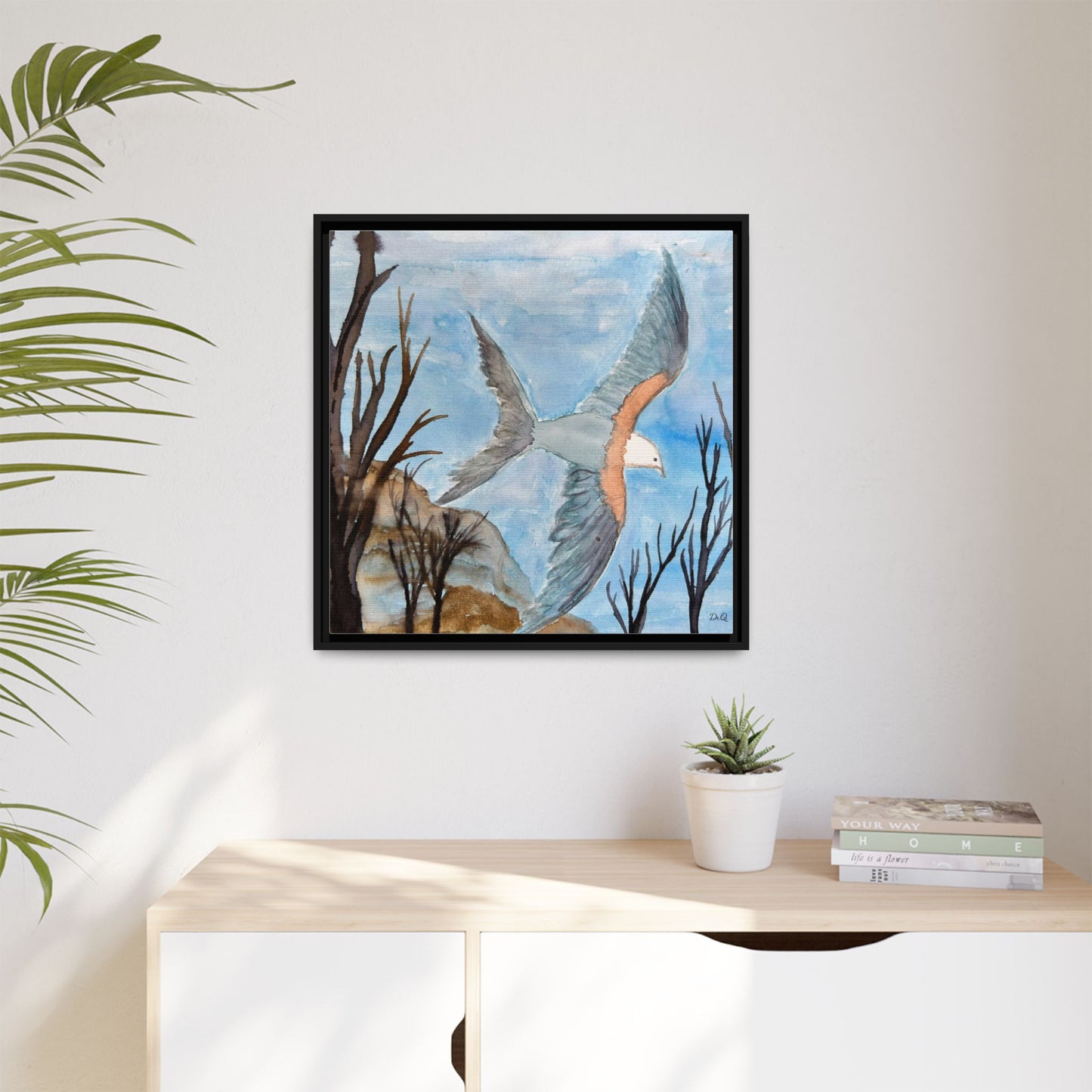 Framed Matte Canvas Wall Art — Soaring Seagull Coastal Print