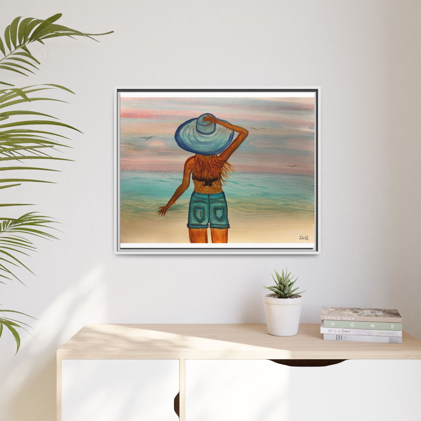 " My Sweet Girl" at the Beach Vibes Framed Canvas Art - Summer Sunset Decor