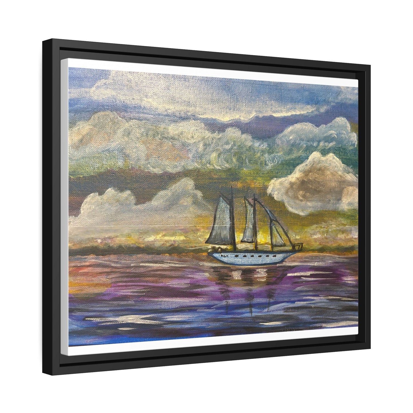 Dark Storm Sailboat Matte Canvas, Black Frame