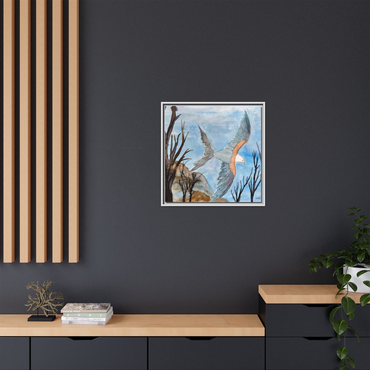 Framed Matte Canvas Wall Art — Soaring Seagull Coastal Print