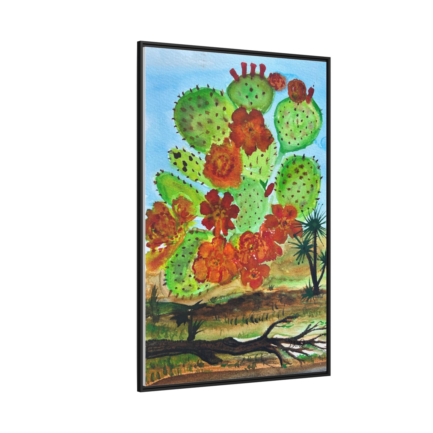Prickly Pear Cactus Framed Canvas Print — Vertical Botanical Wall Art