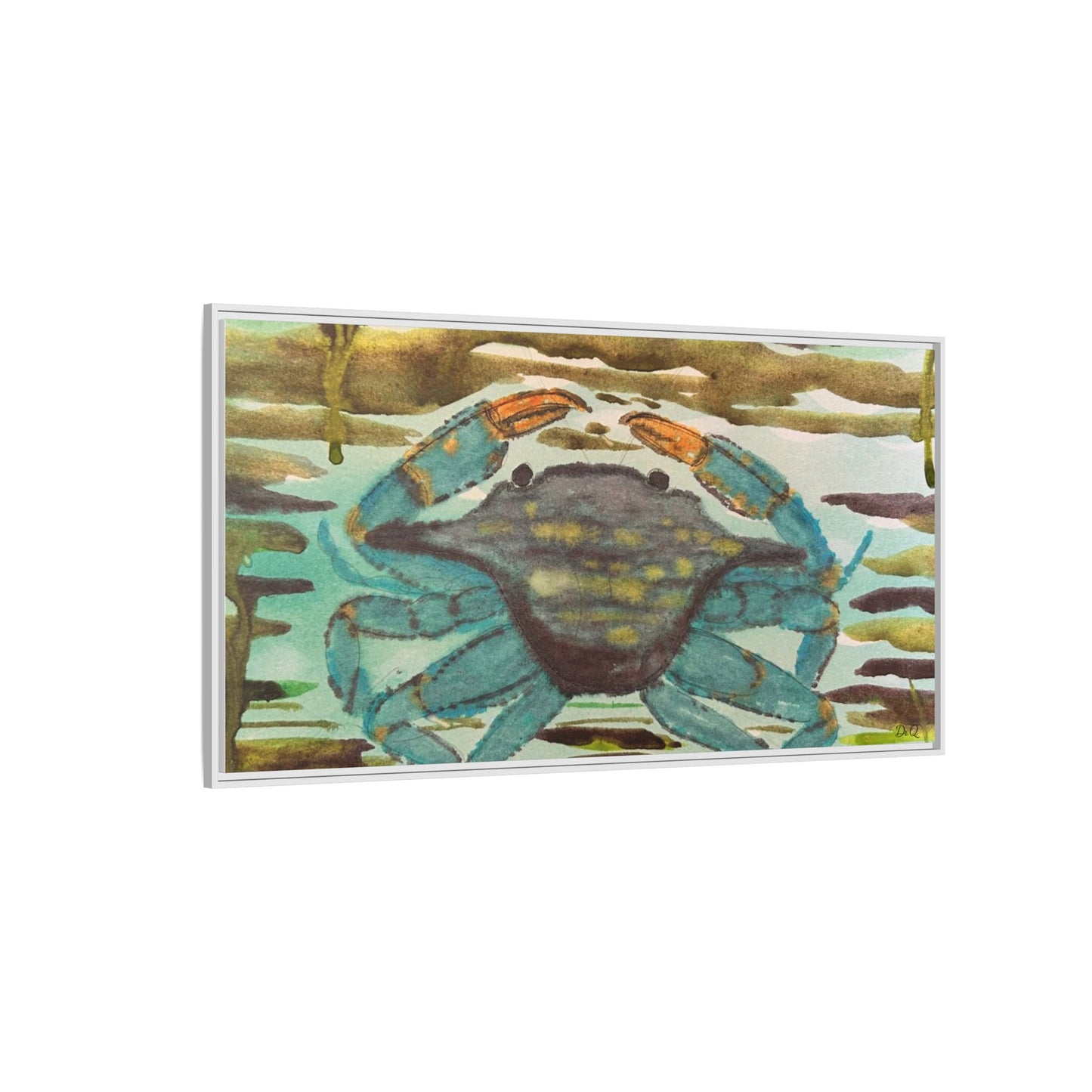 Blue Crab Coastal Art Print — Matte Framed Canvas