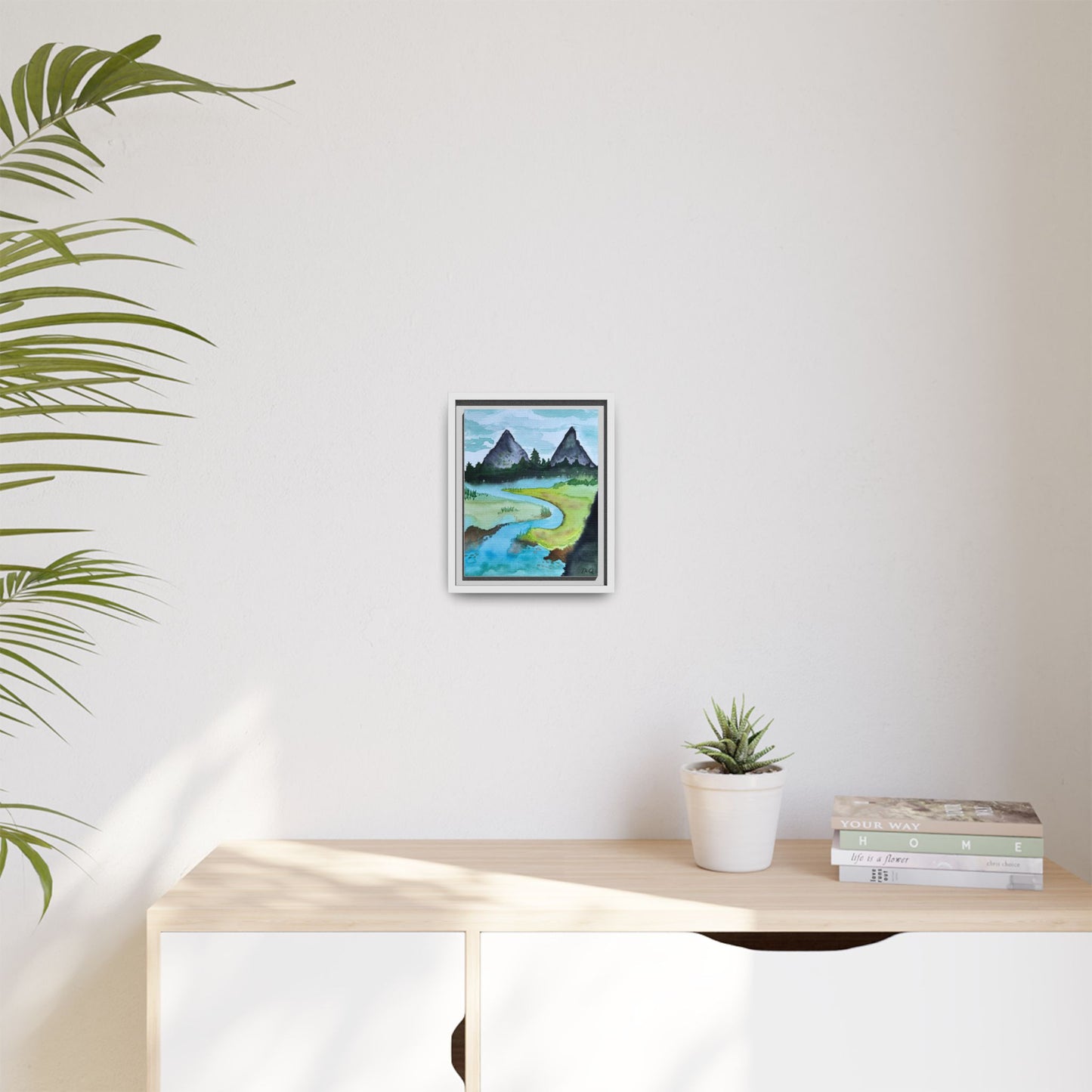 Mountain River Framed Canvas Watercolor Print by Dr. Q