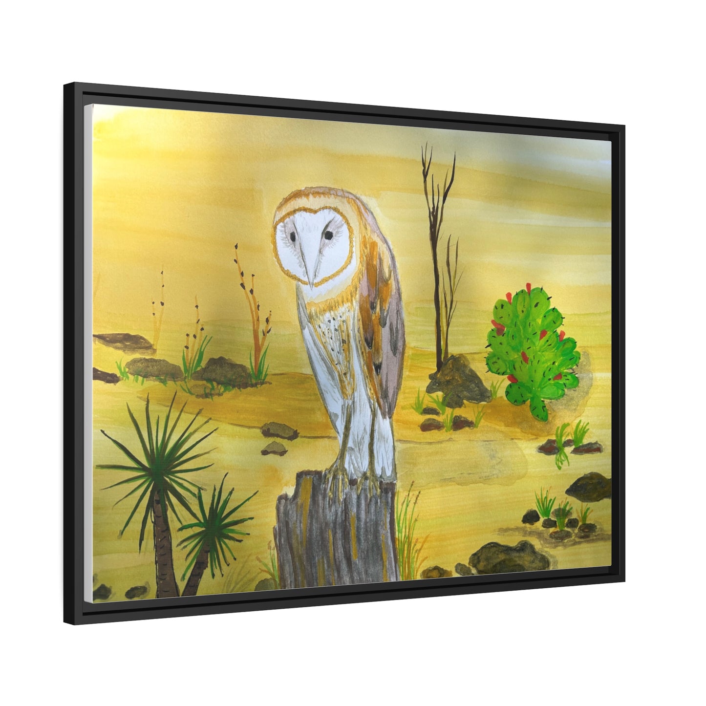 Barn Owl Matte Canvas, Black Frame