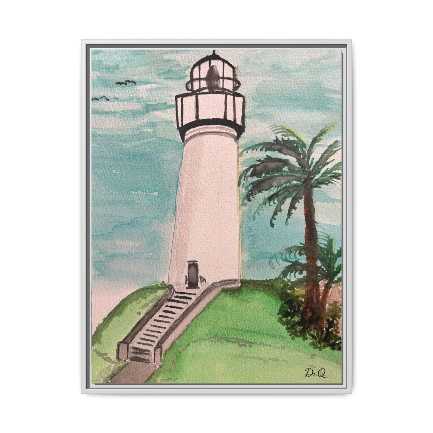 Lighthouse Palm Matte Framed Canvas Print