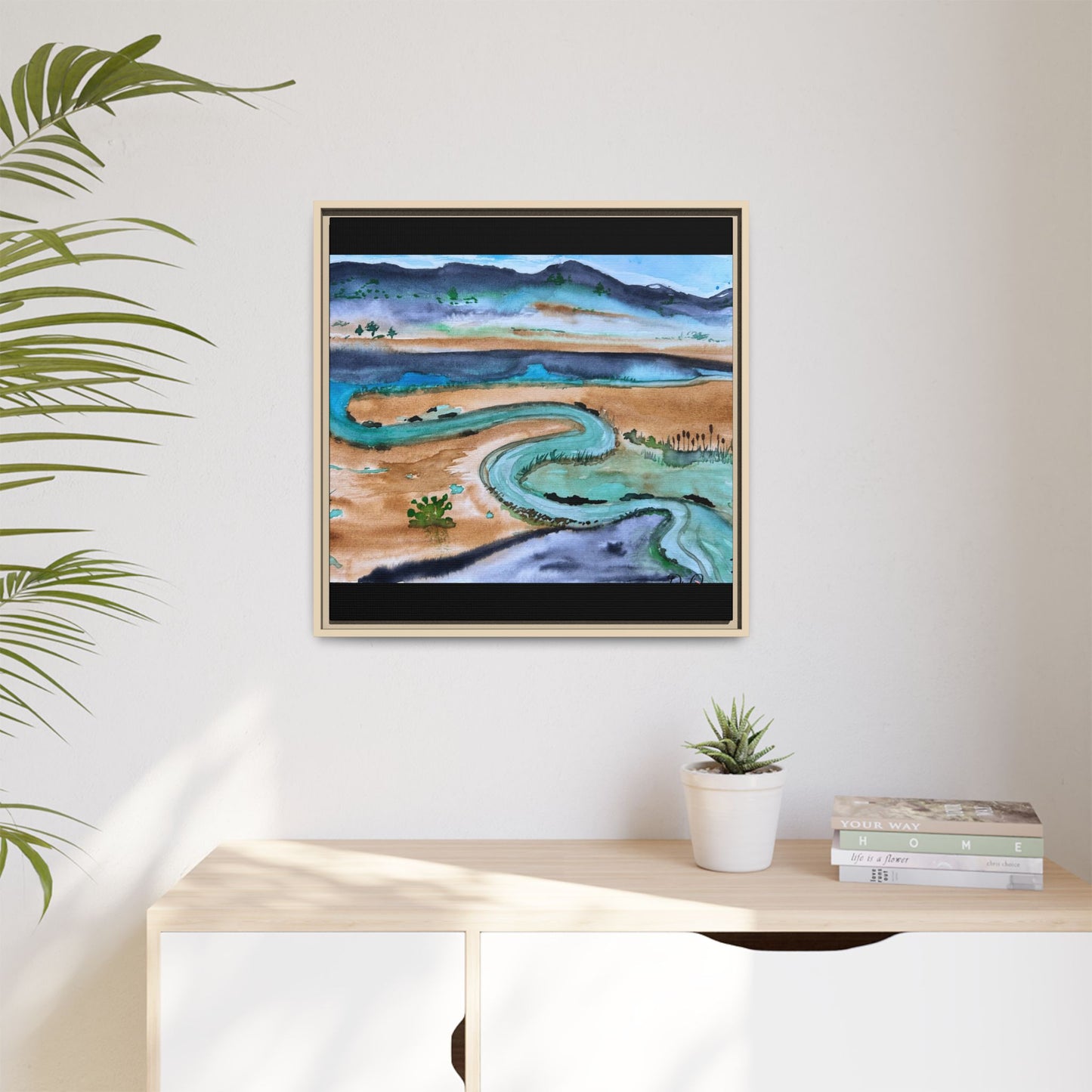 Winding River by Dr. Q - Framed Matte Canvas Watercolor Wall Art