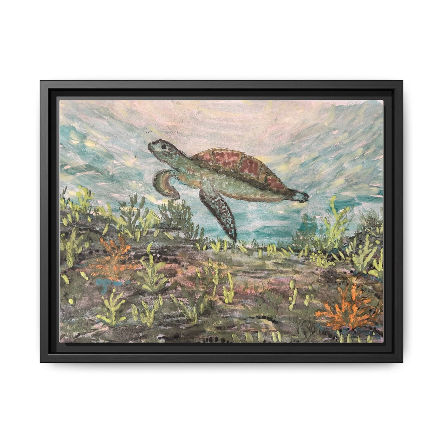 Sea Turtle Matte Canvas, Framed (Multi-color)