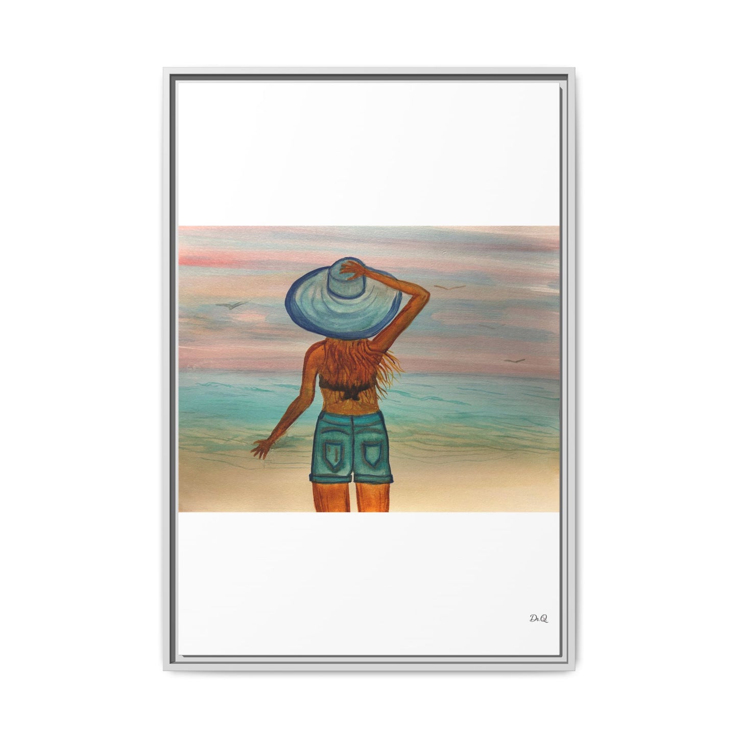 " My Sweet Girl" at the Beach Vibes Framed Canvas Art - Summer Sunset Decor