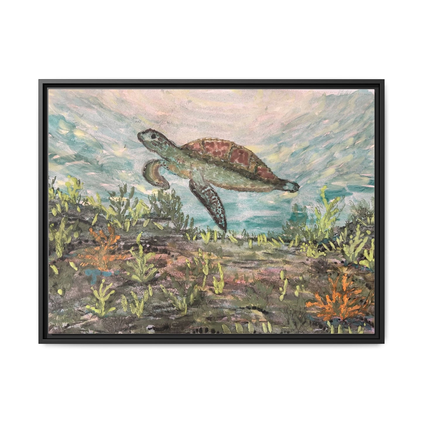 Sea Turtle Matte Canvas, Framed (Multi-color)