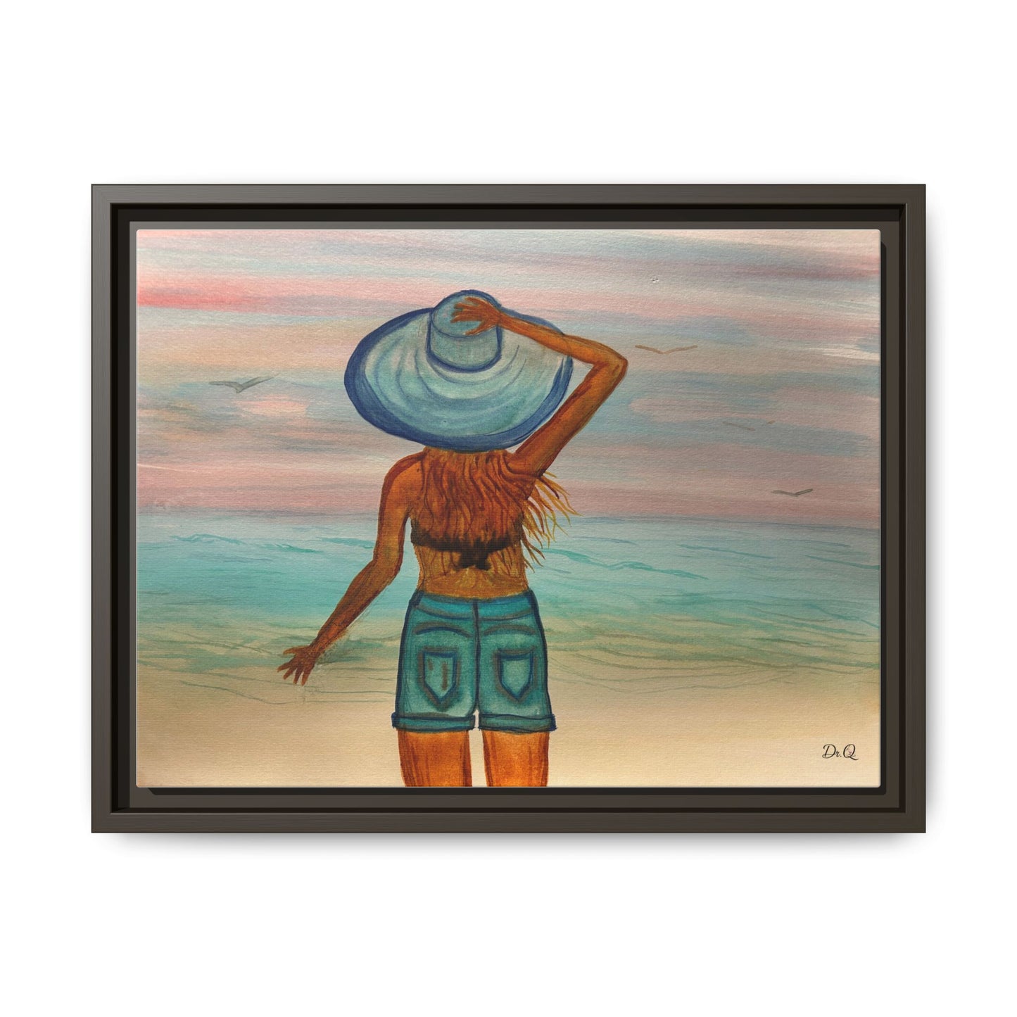 " My Sweet Girl" at the Beach Vibes Framed Canvas Art - Summer Sunset Decor